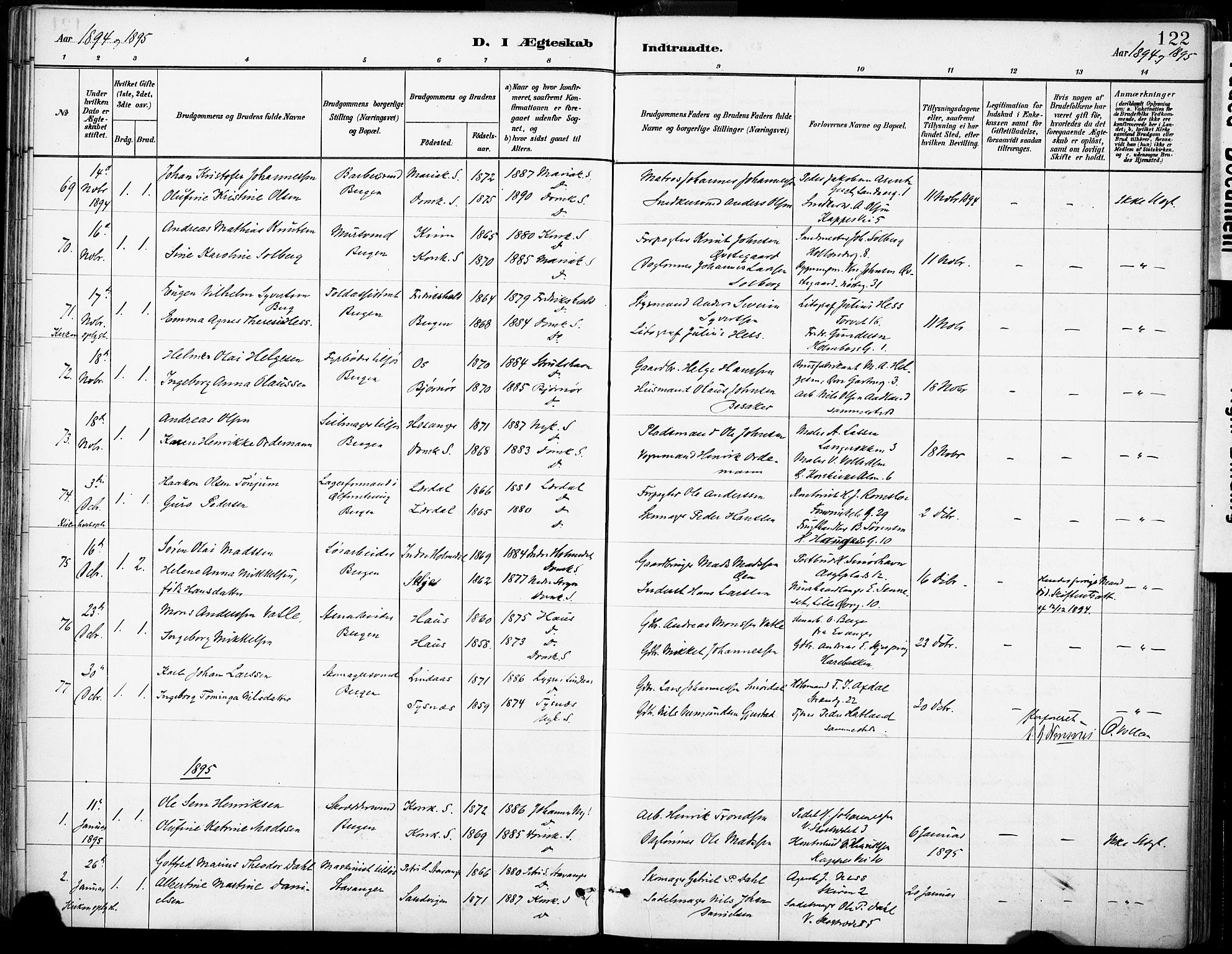 Domkirken sokneprestembete, AV/SAB-A-74801/H/Haa/L0037: Parish register (official) no. D 4, 1880-1907, p. 122