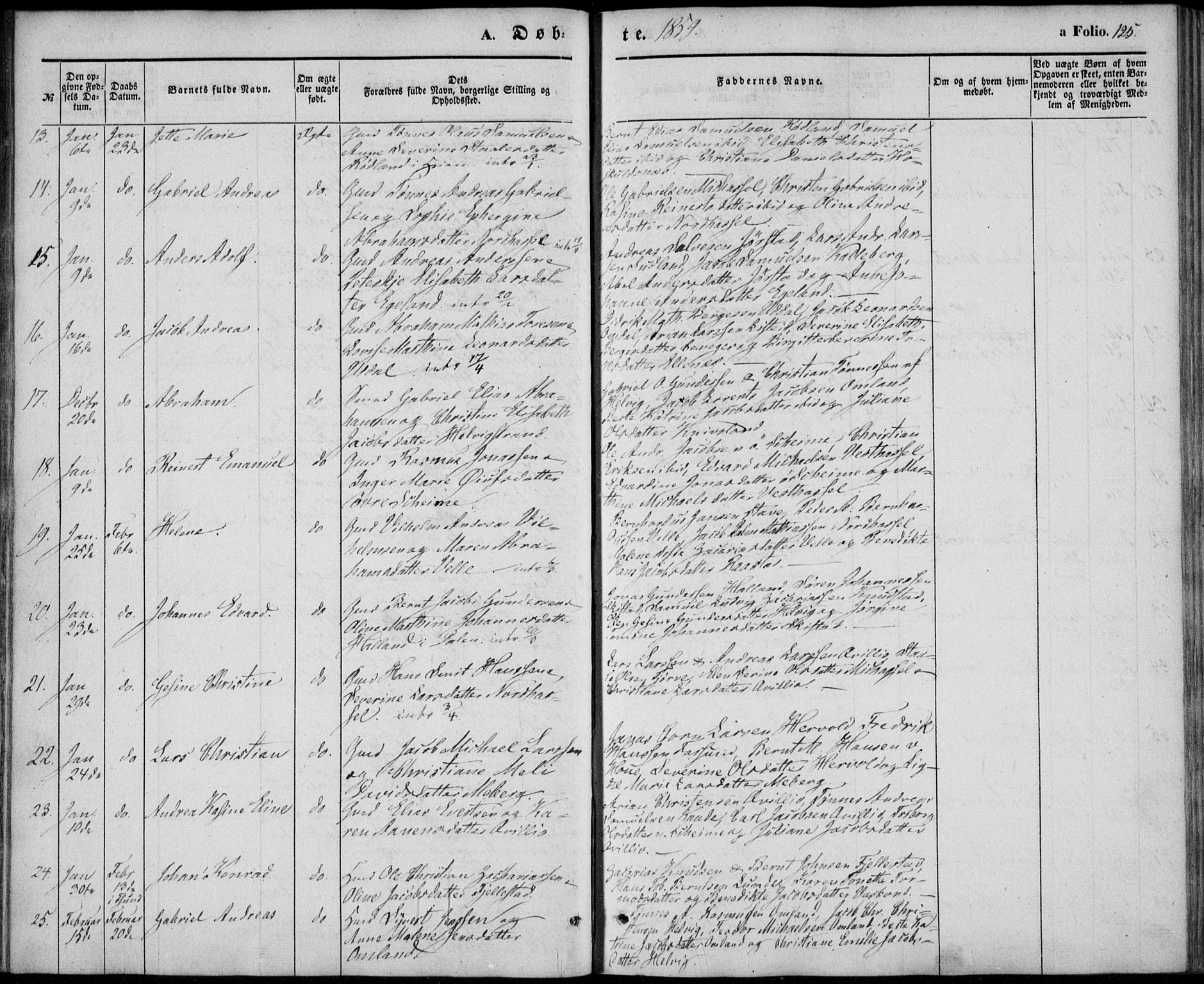 Lista sokneprestkontor, AV/SAK-1111-0027/F/Fb/L0002: Parish register (copy) no. B 2, 1847-1862, p. 125