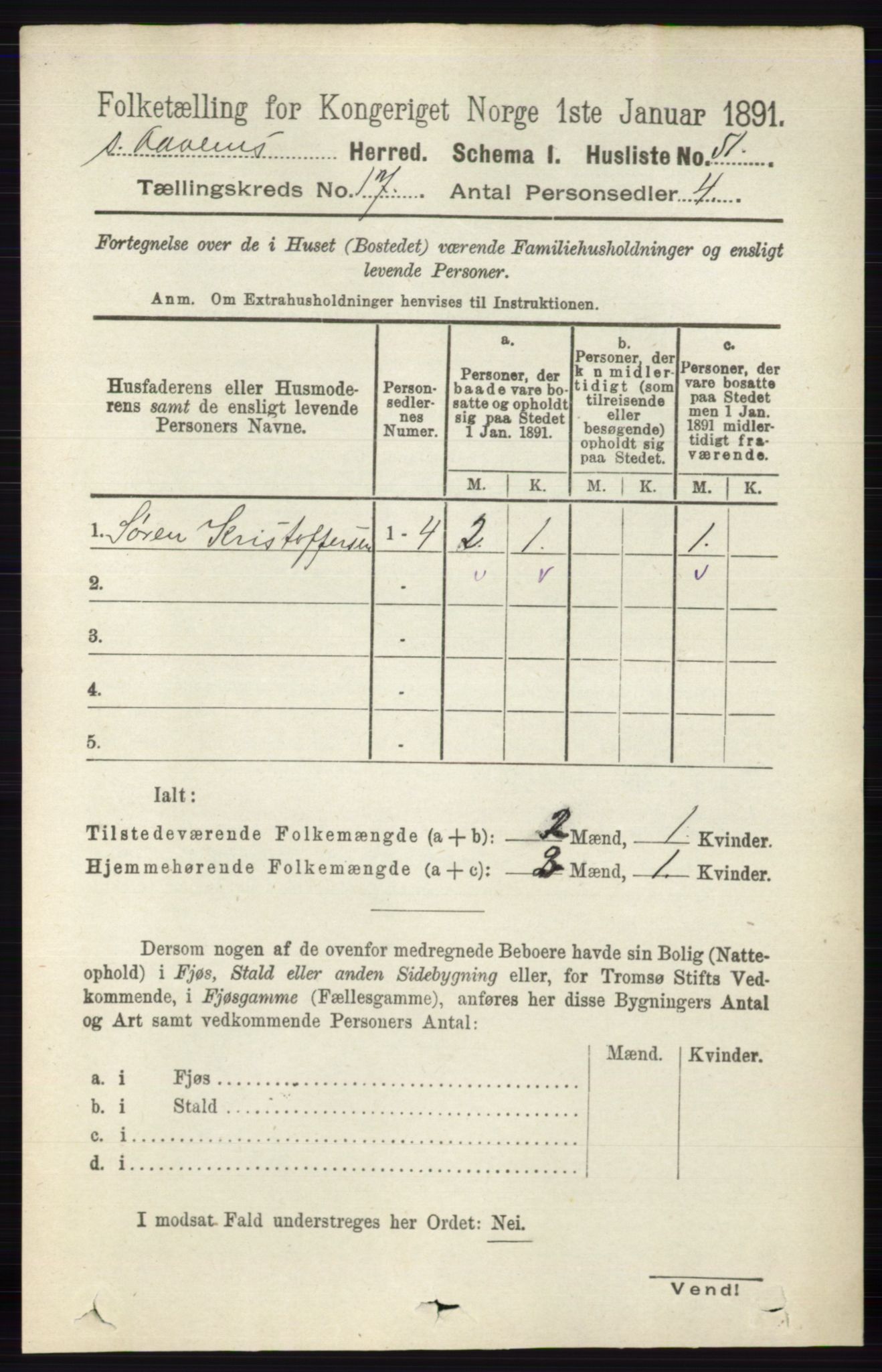 RA, 1891 census for 0419 Sør-Odal, 1891, p. 7831