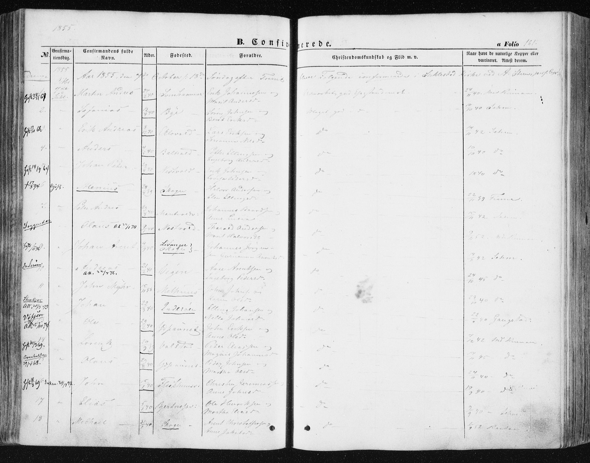 Ministerialprotokoller, klokkerbøker og fødselsregistre - Nord-Trøndelag, SAT/A-1458/723/L0240: Parish register (official) no. 723A09, 1852-1860, p. 161