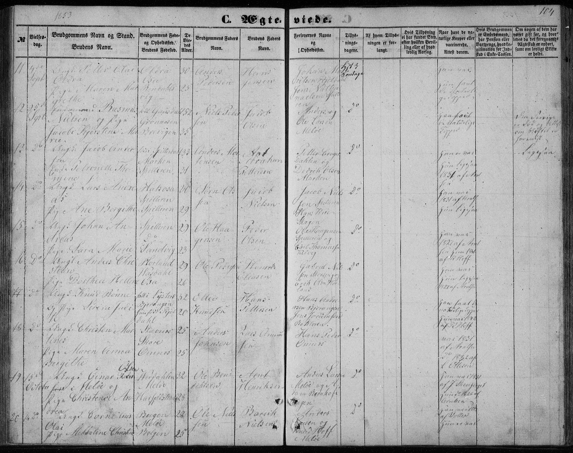 Ministerialprotokoller, klokkerbøker og fødselsregistre - Nordland, AV/SAT-A-1459/843/L0633: Parish register (copy) no. 843C02, 1853-1873, p. 104