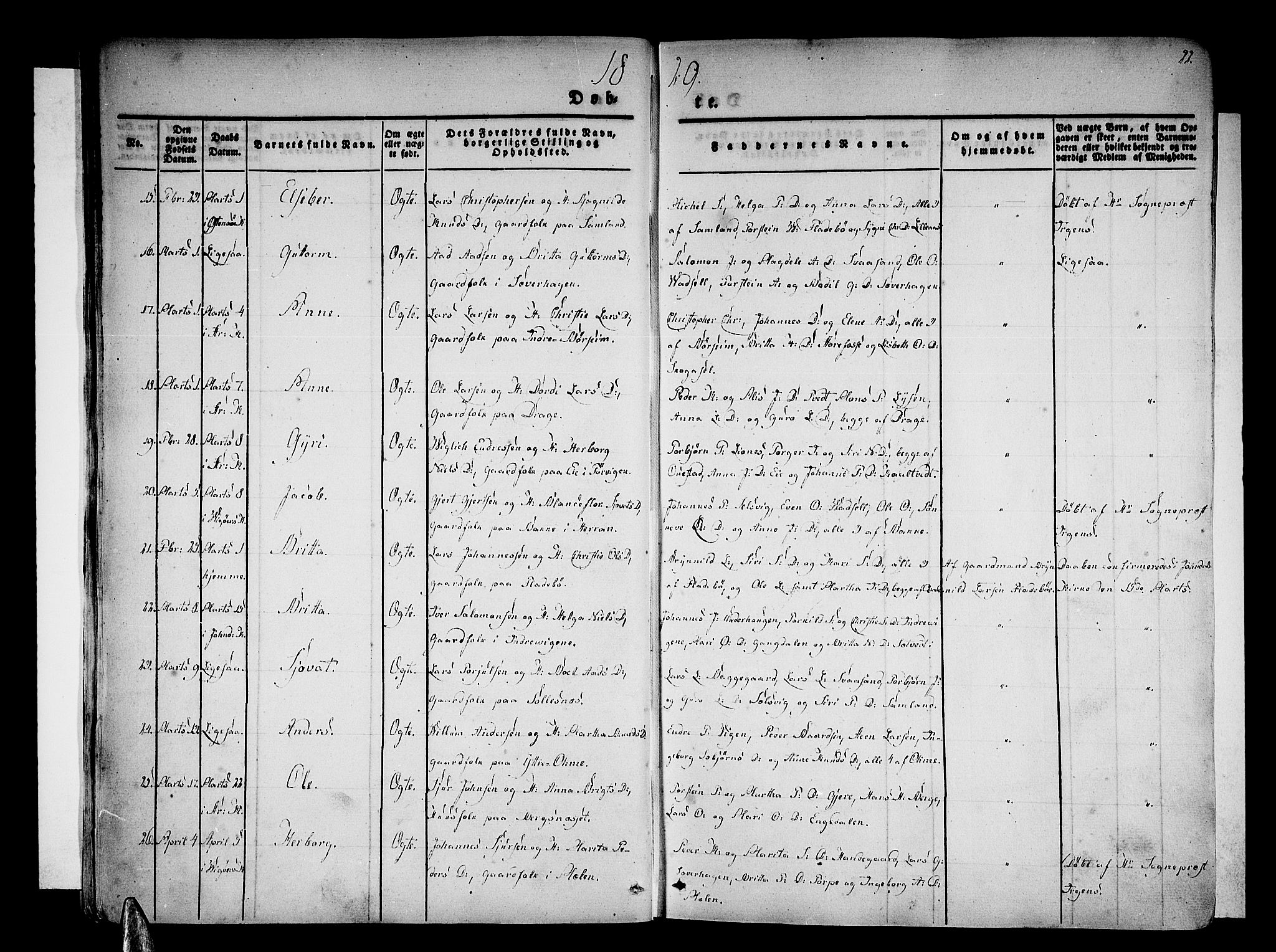 Strandebarm sokneprestembete, AV/SAB-A-78401/H/Haa: Parish register (official) no. A 6, 1826-1843, p. 22