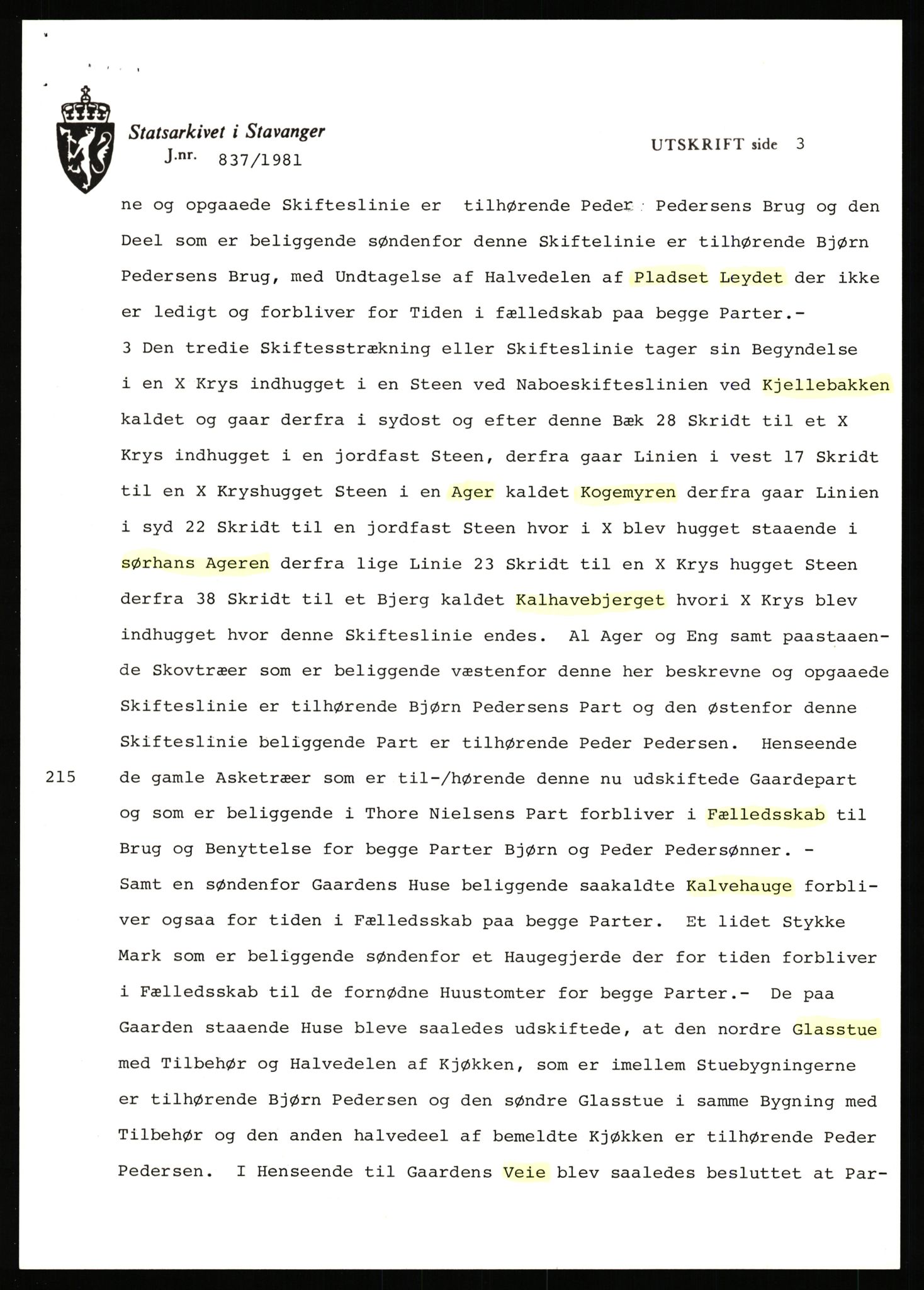 Statsarkivet i Stavanger, AV/SAST-A-101971/03/Y/Yj/L0027: Avskrifter sortert etter gårdsnavn: Gravdal - Grøtteland, 1750-1930, p. 289