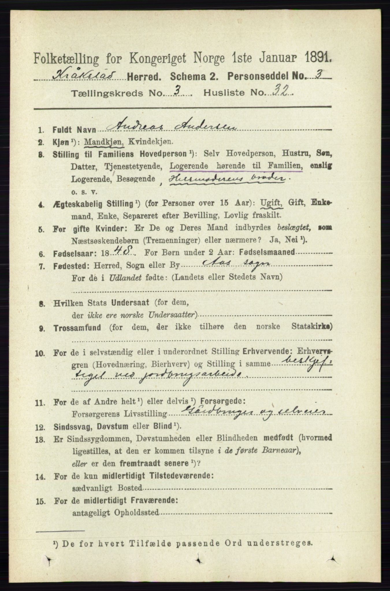 RA, 1891 census for 0212 Kråkstad, 1891, p. 1385