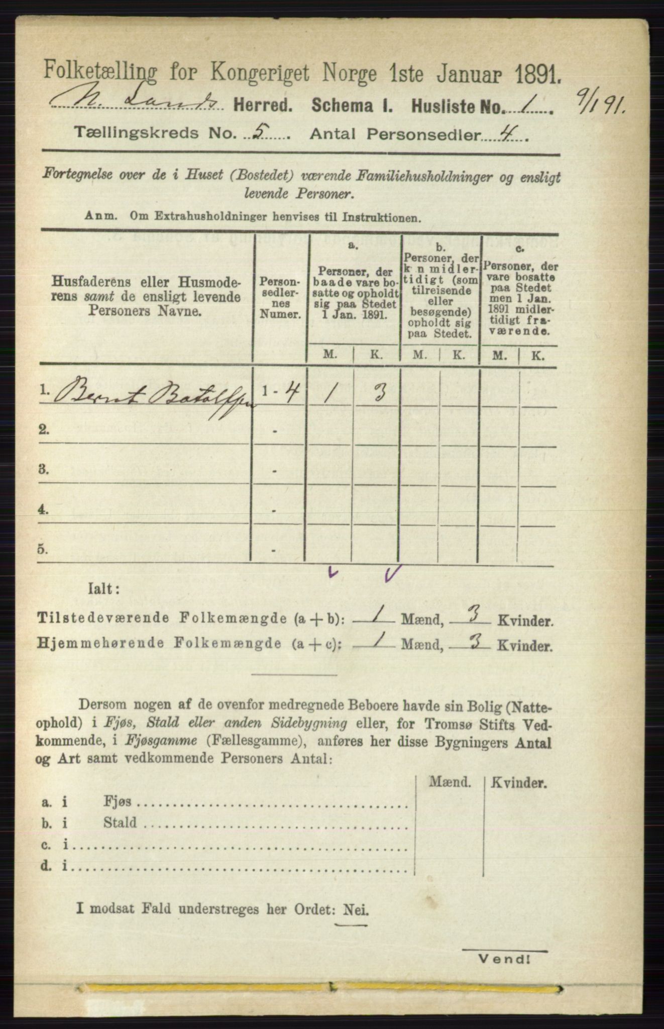 RA, 1891 census for 0538 Nordre Land, 1891, p. 1514