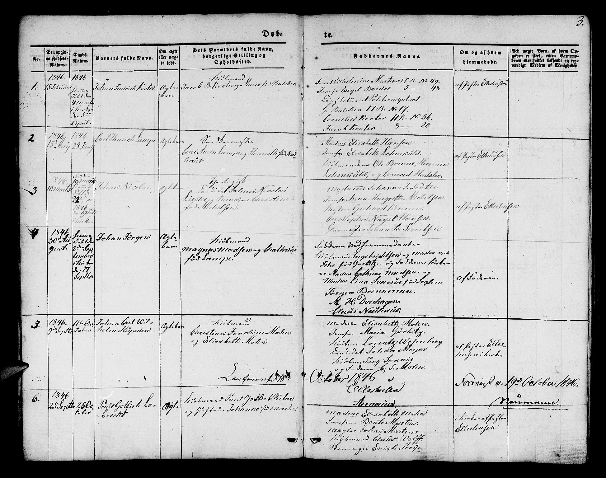 Mariakirken Sokneprestembete, SAB/A-76901/H/Hab/L0002: Parish register (copy) no. A 2, 1846-1862, p. 3