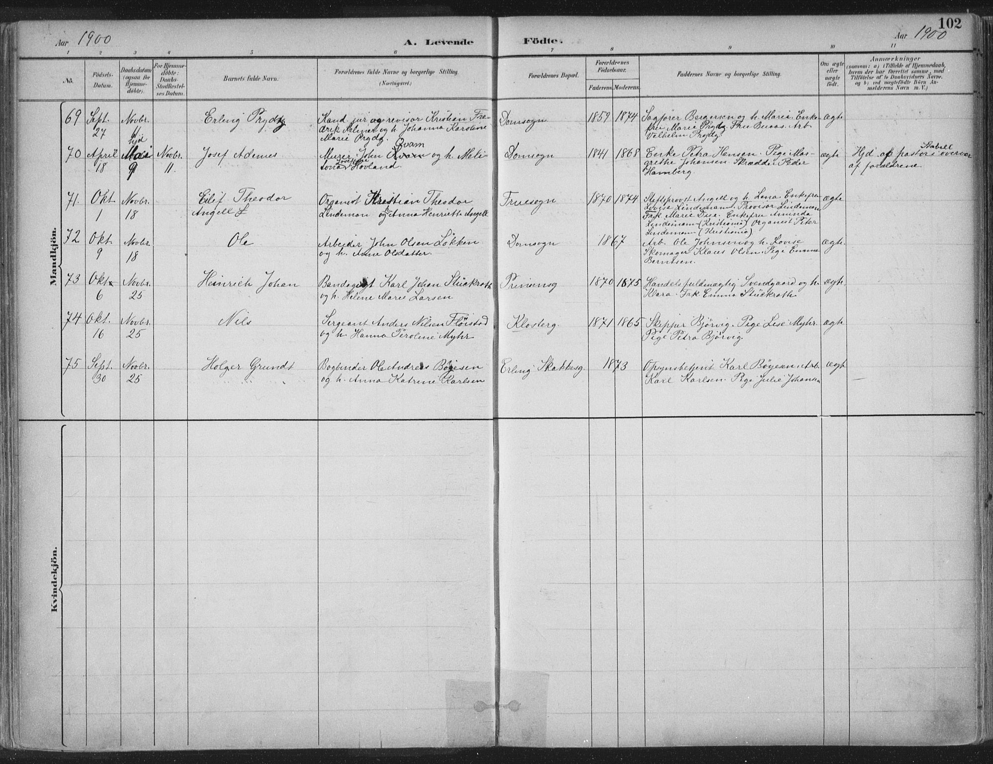 Ministerialprotokoller, klokkerbøker og fødselsregistre - Sør-Trøndelag, SAT/A-1456/601/L0062: Parish register (official) no. 601A30, 1891-1911, p. 102