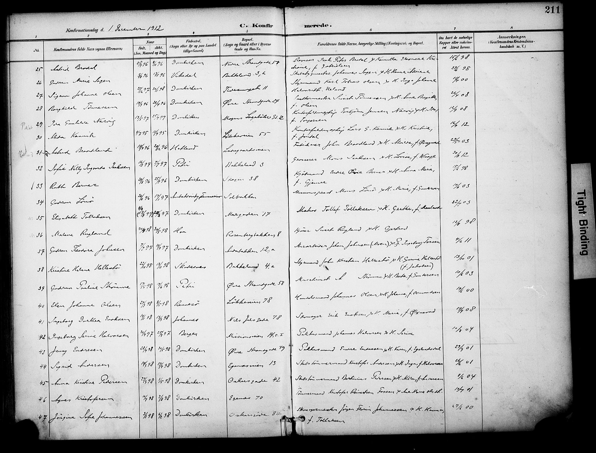 Domkirken sokneprestkontor, SAST/A-101812/001/30/30BA/L0031: Parish register (official) no. A 30, 1896-1916, p. 211