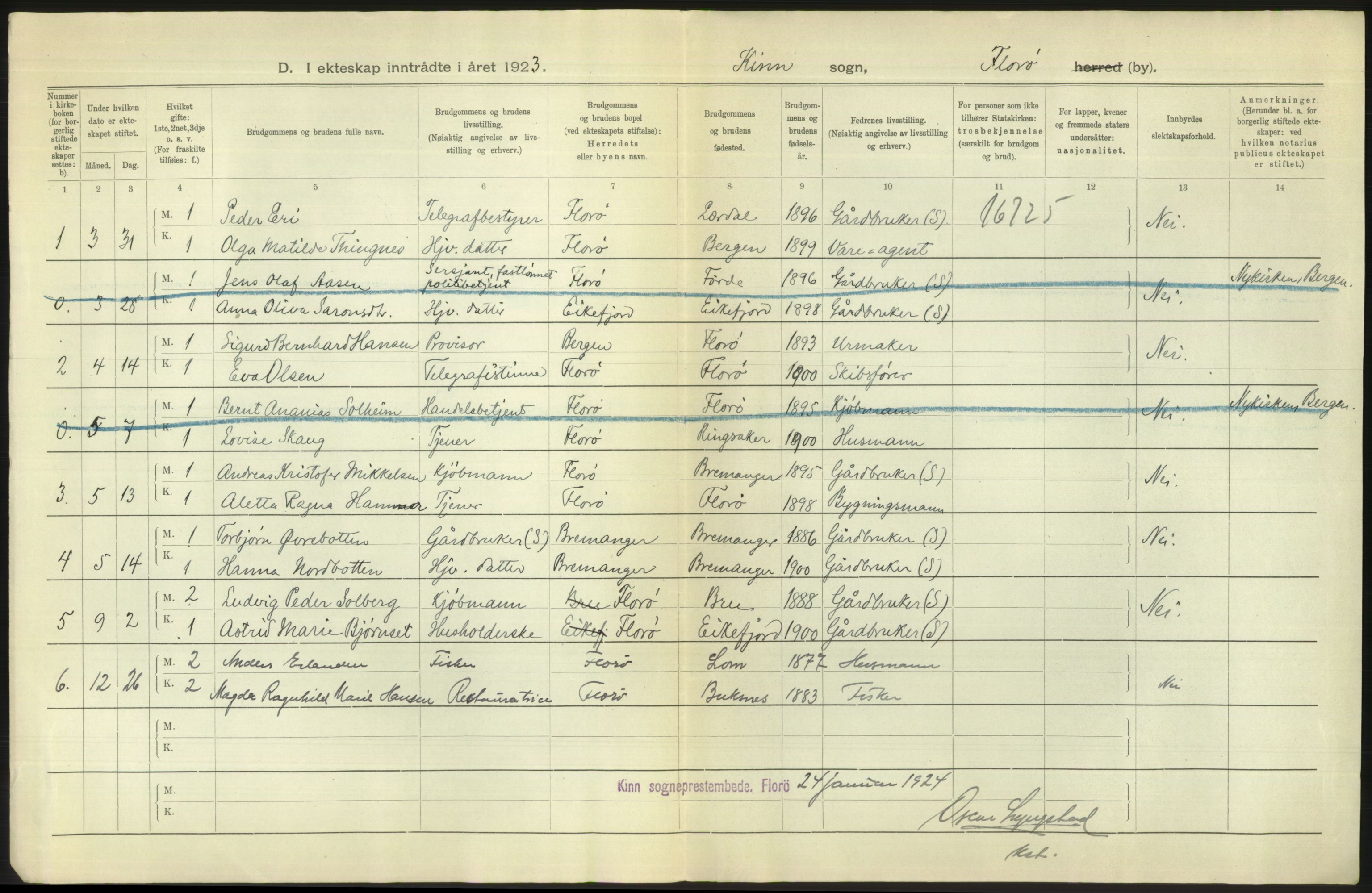 Statistisk sentralbyrå, Sosiodemografiske emner, Befolkning, AV/RA-S-2228/D/Df/Dfc/Dfcc/L0032: Florø by: Levendefødte menn og kvinner, gifte, døde, dødfødte., 1923, p. 4