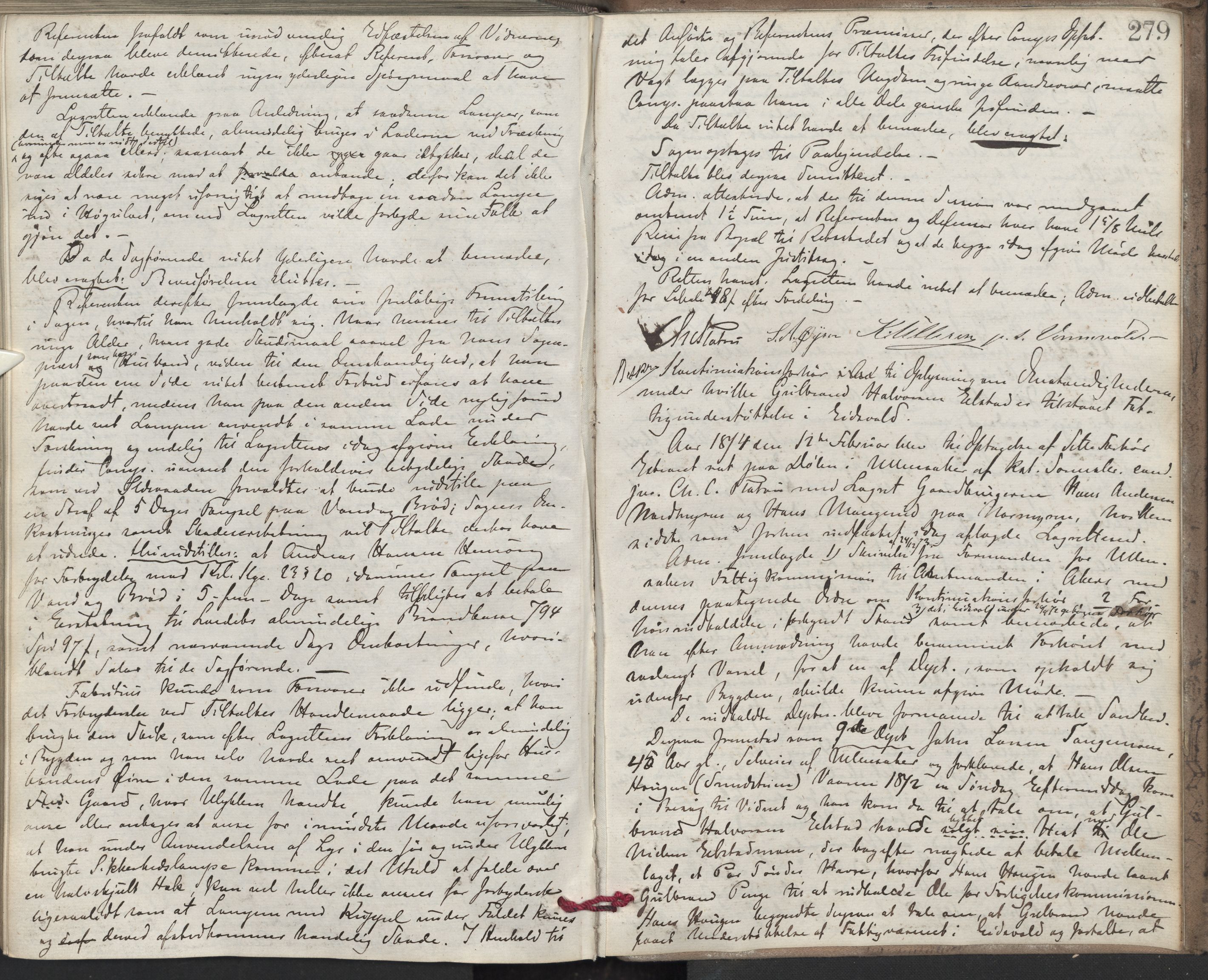 Nes tingrett, AV/SAO-A-10548/F/Fc/Fcb/L0007: Ekstrarettsprotokoll "Q", 1870-1874, p. 278b-279a