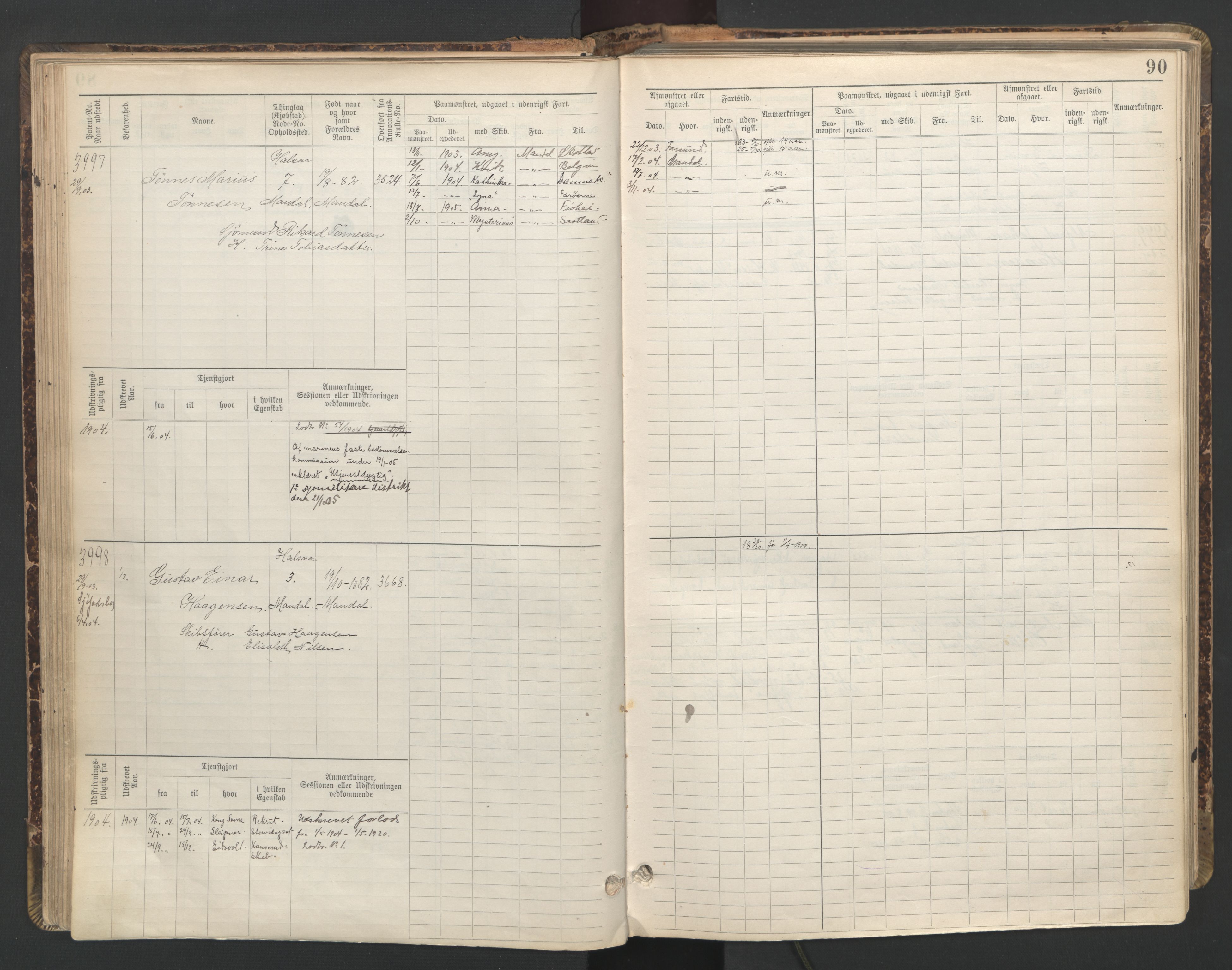 Mandal mønstringskrets, AV/SAK-2031-0016/F/Fb/L0016: Hovedrulle nr 3820-4582, Y-25, 1898-1948, p. 91