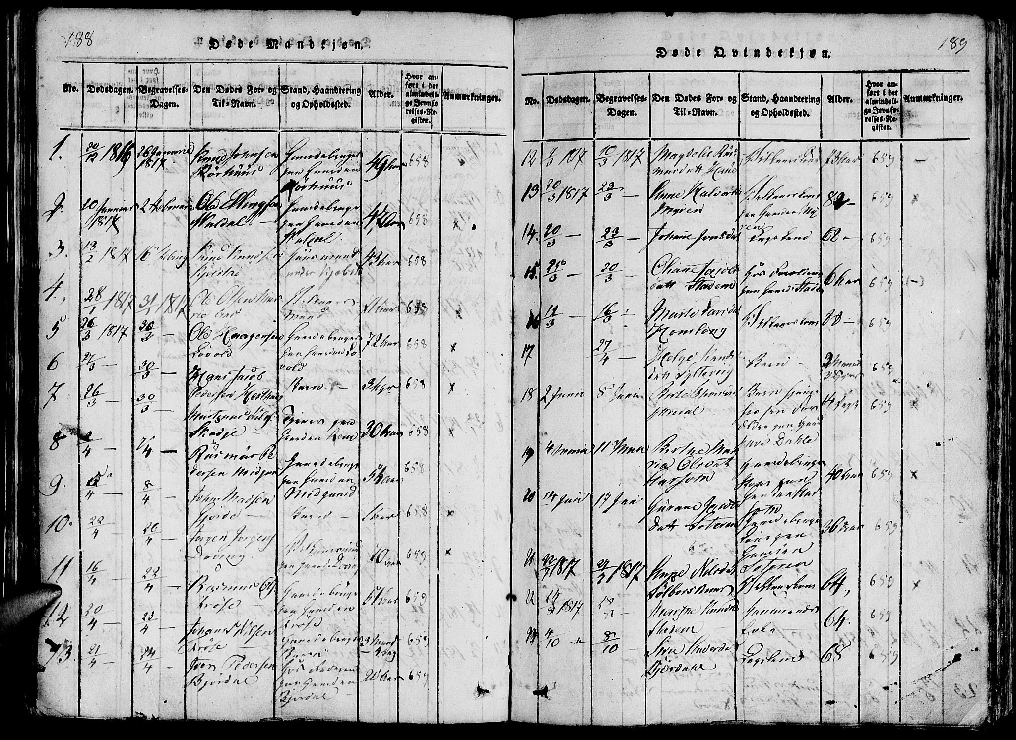 Ministerialprotokoller, klokkerbøker og fødselsregistre - Møre og Romsdal, SAT/A-1454/519/L0260: Parish register (copy) no. 519C01, 1817-1829, p. 188-189