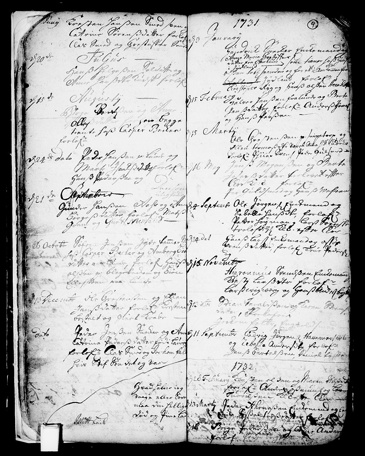 Skien kirkebøker, SAKO/A-302/F/Fa/L0002: Parish register (official) no. 2, 1716-1757, p. 9