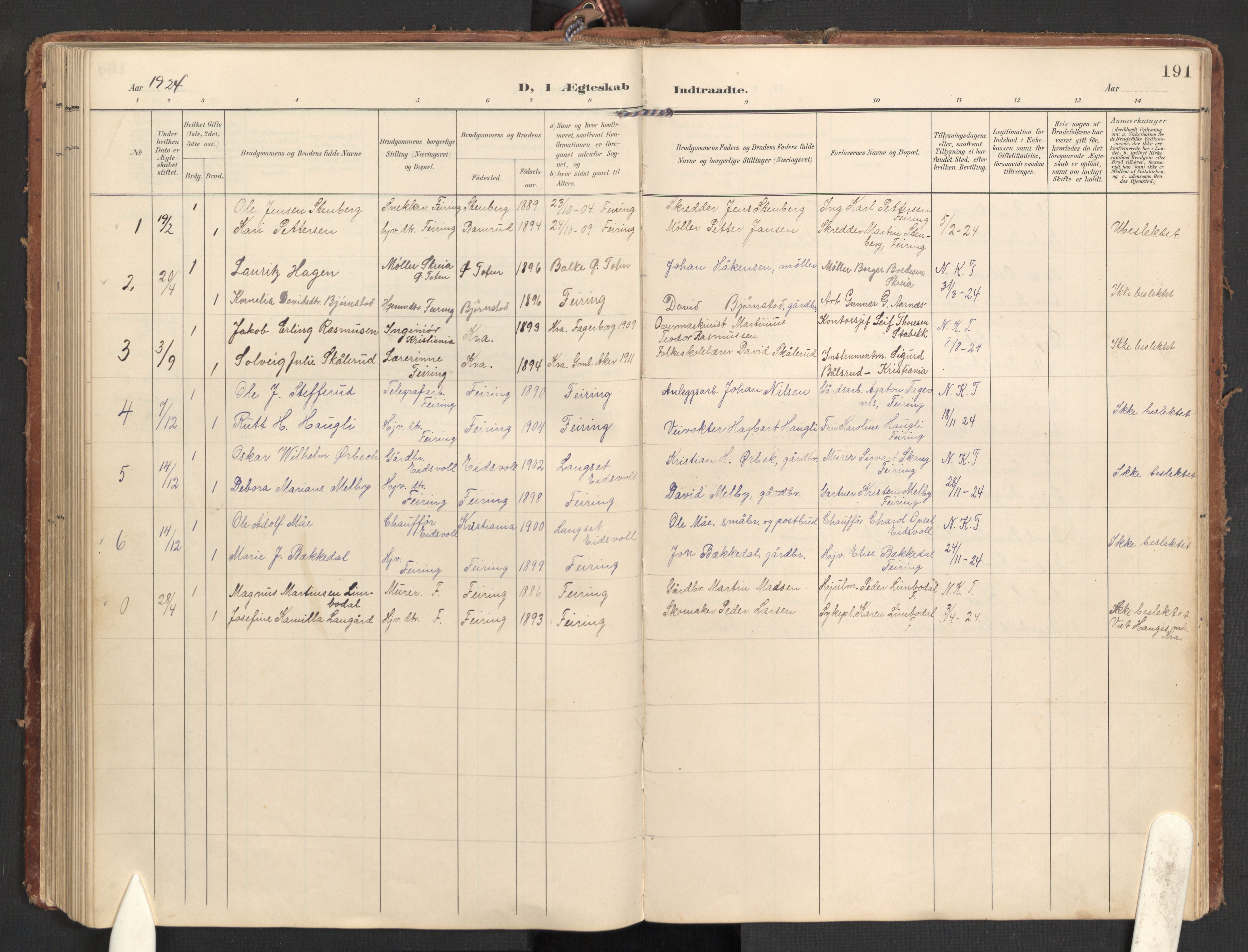 Hurdal prestekontor Kirkebøker, AV/SAO-A-10889/G/Gb/L0001: Parish register (copy) no. II 1, 1902-1939, p. 191