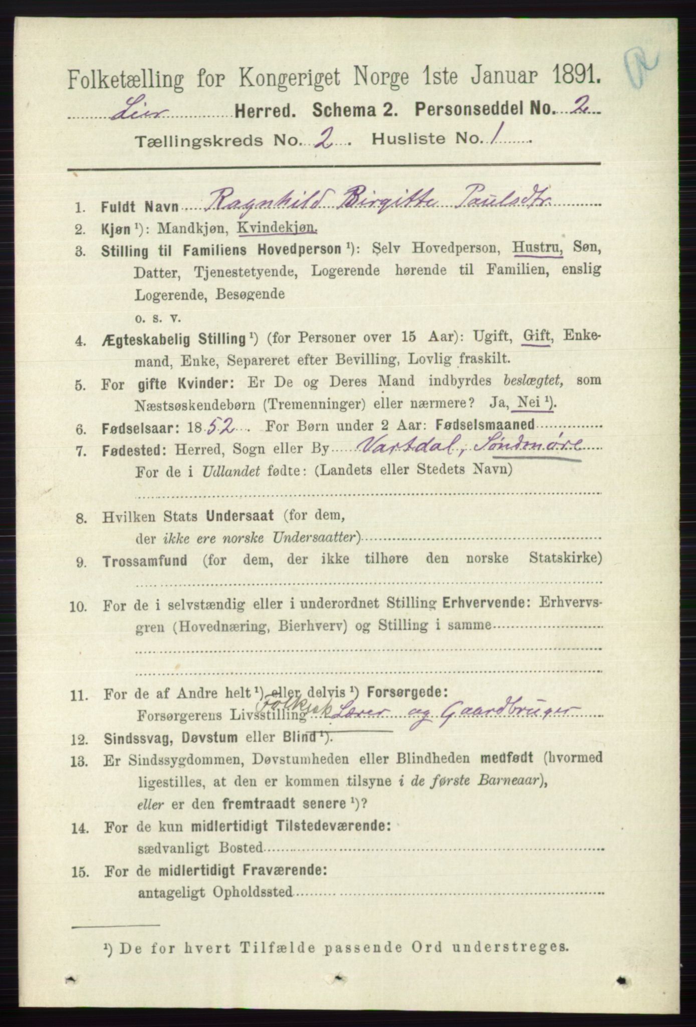 RA, 1891 census for 0626 Lier, 1891, p. 1577