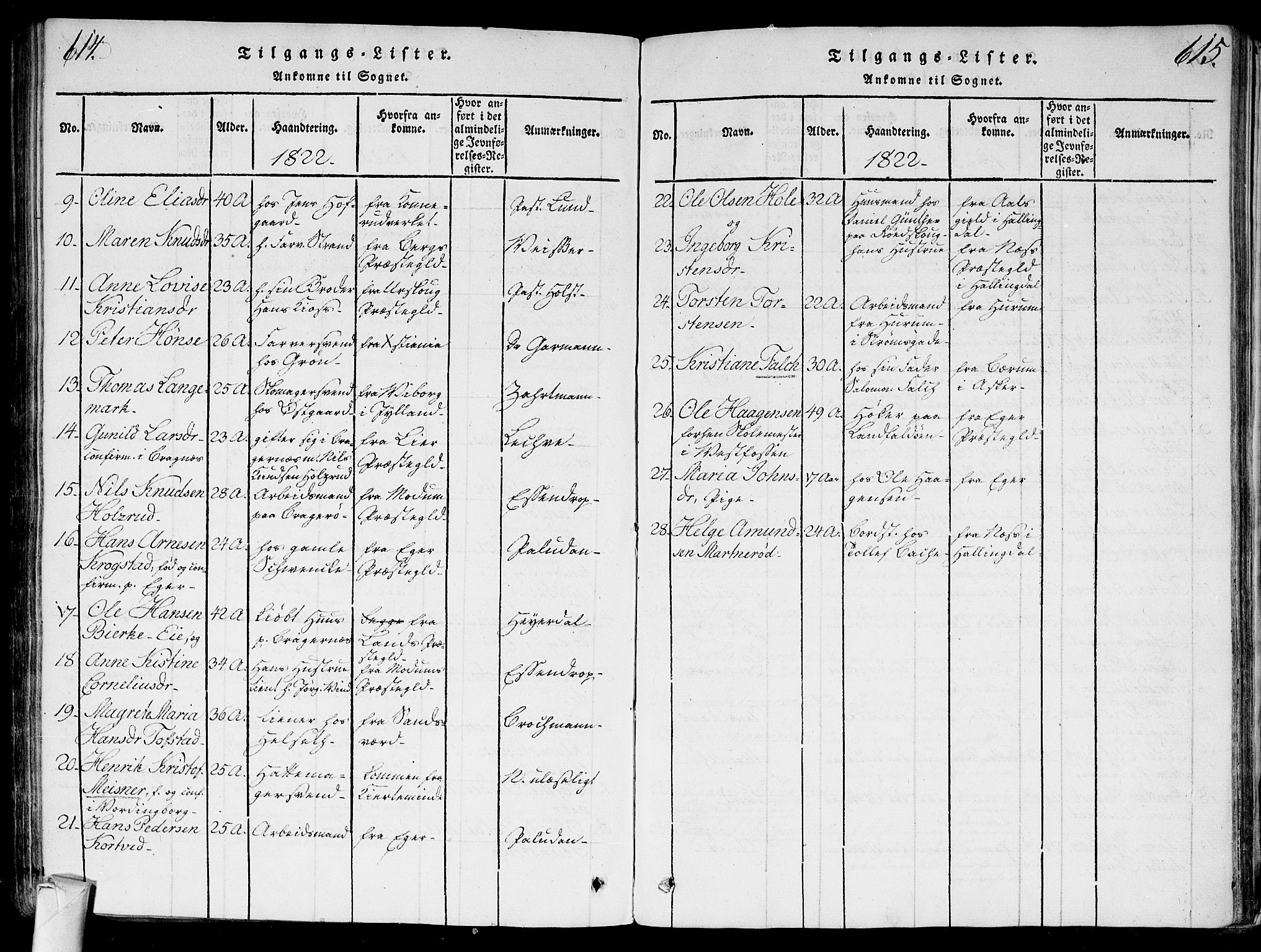 Bragernes kirkebøker, AV/SAKO-A-6/G/Ga/L0001: Parish register (copy) no. 1, 1815-1829, p. 614-615