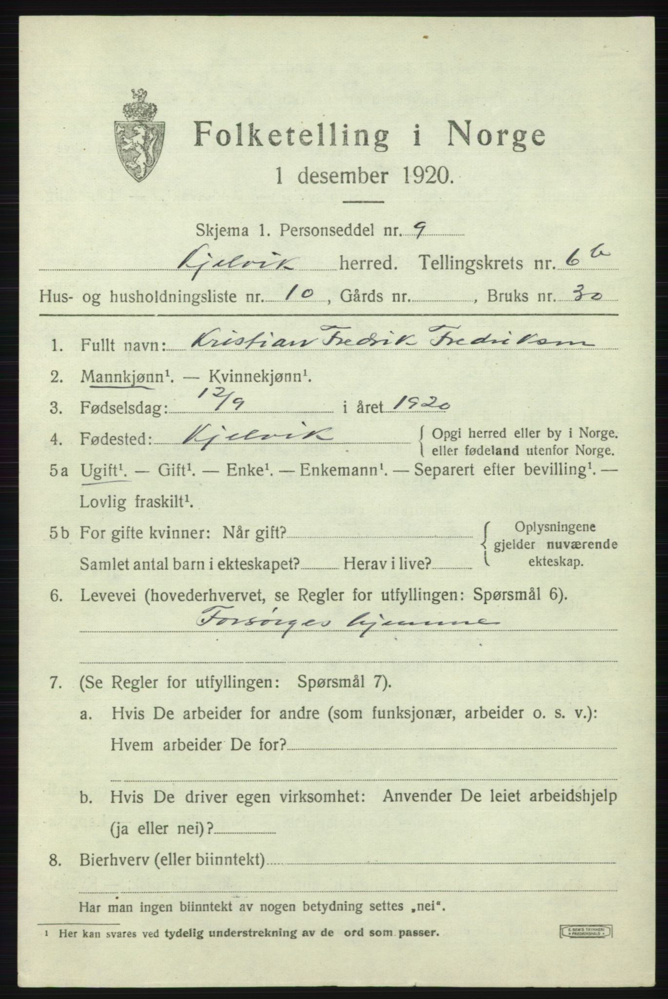 SATØ, 1920 census for Kjelvik, 1920, p. 3735