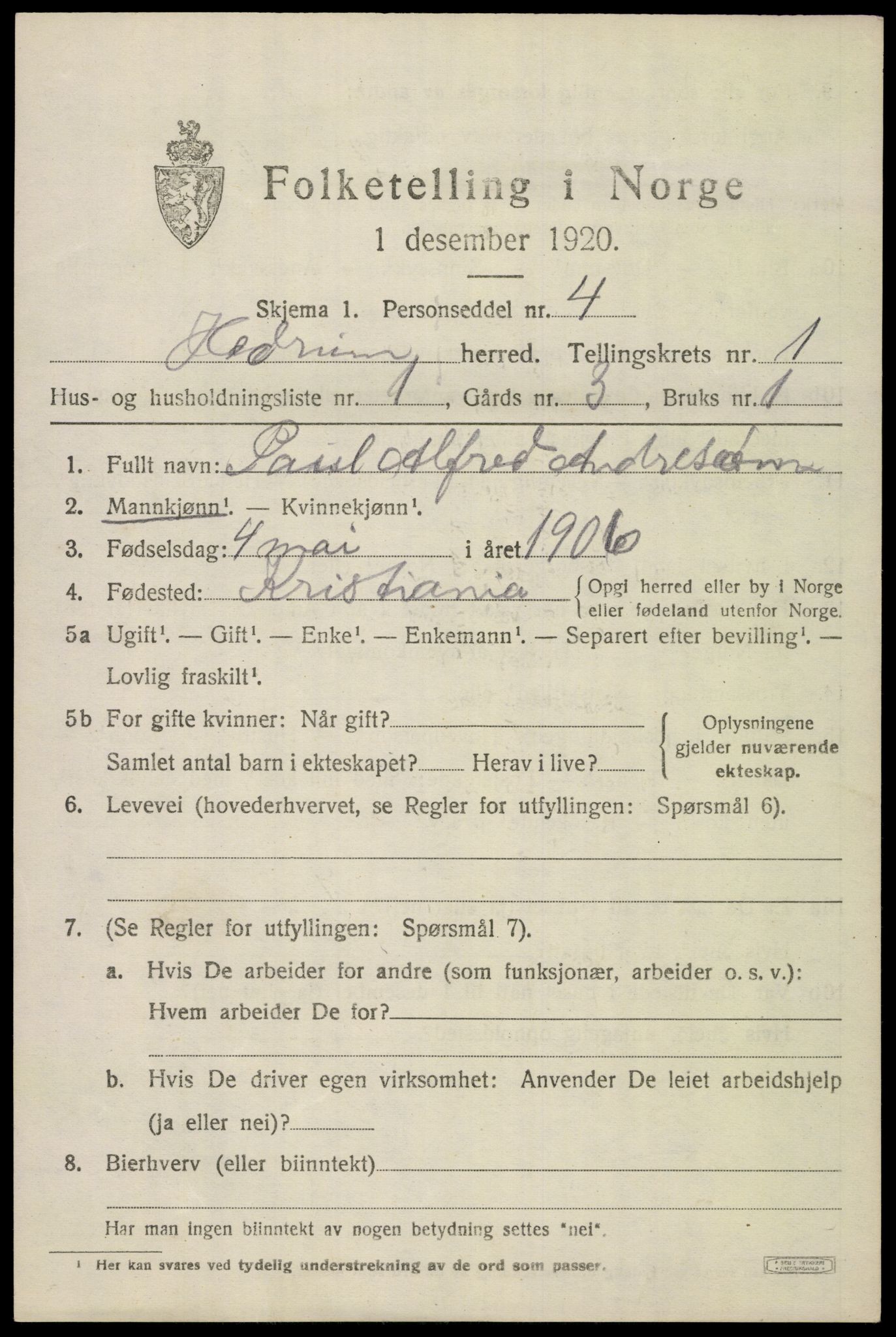 SAKO, 1920 census for Hedrum, 1920, p. 1793