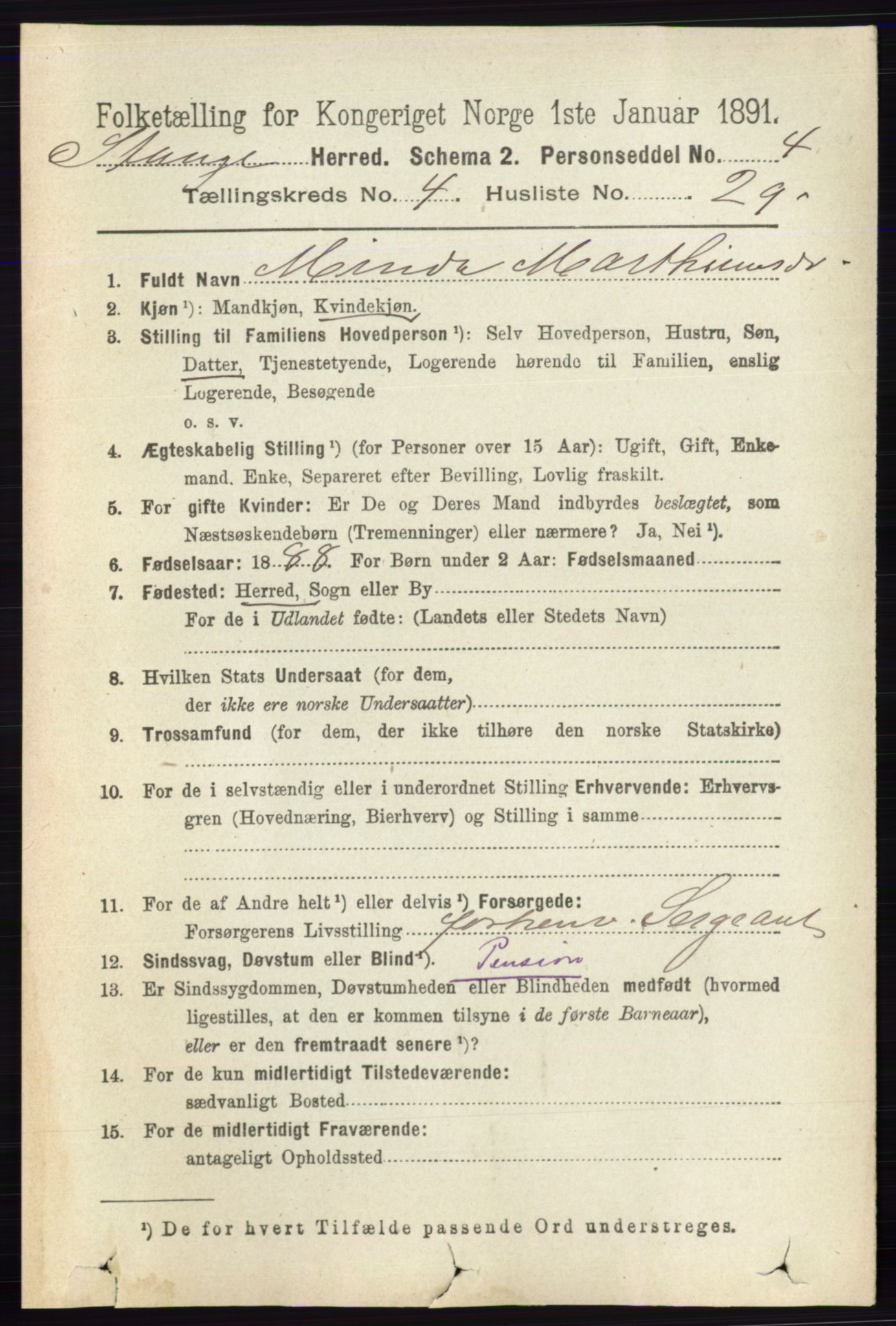 RA, 1891 census for 0417 Stange, 1891, p. 2567
