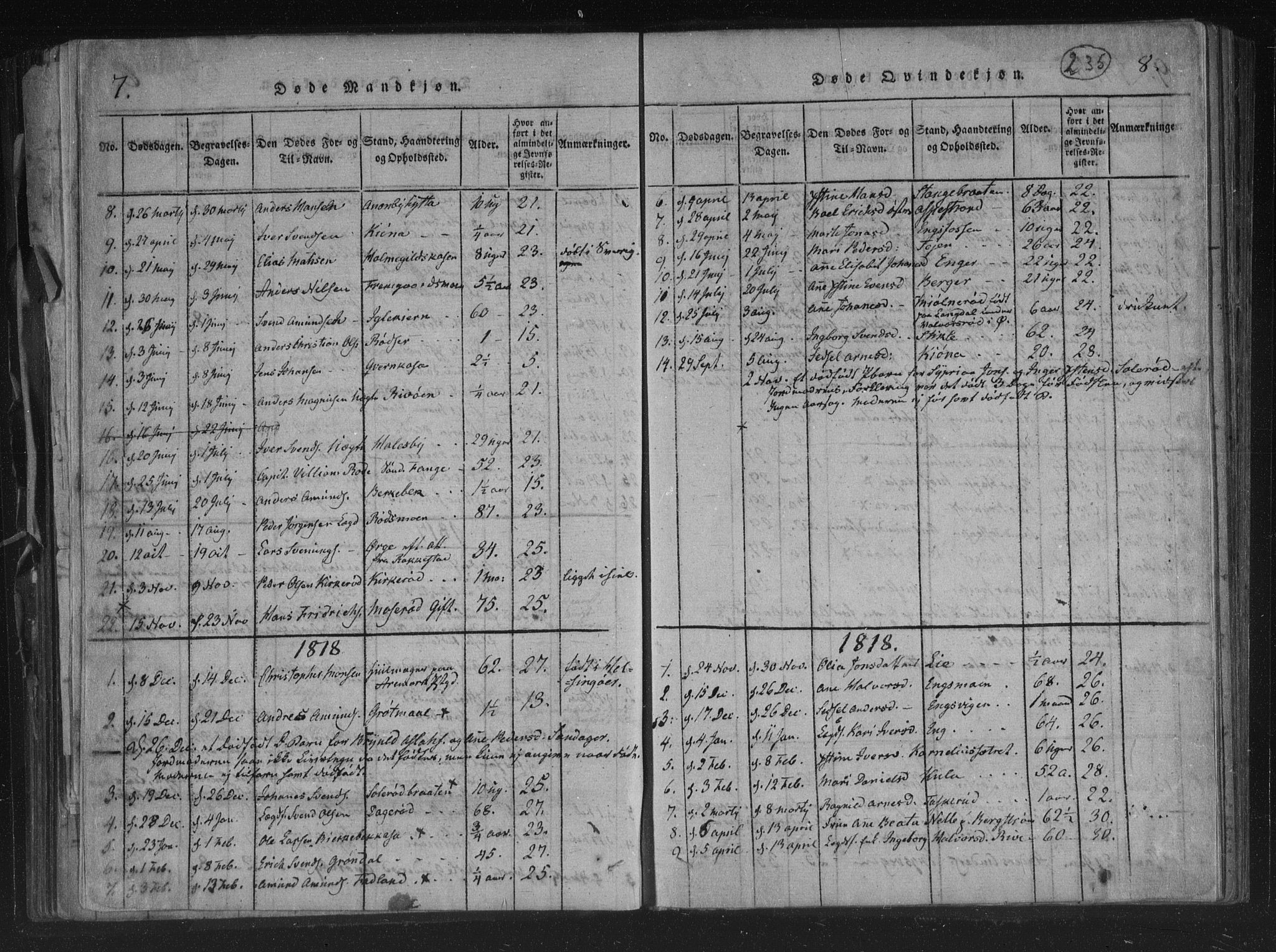 Aremark prestekontor Kirkebøker, SAO/A-10899/F/Fc/L0001: Parish register (official) no. III 1, 1814-1834, p. 7-8