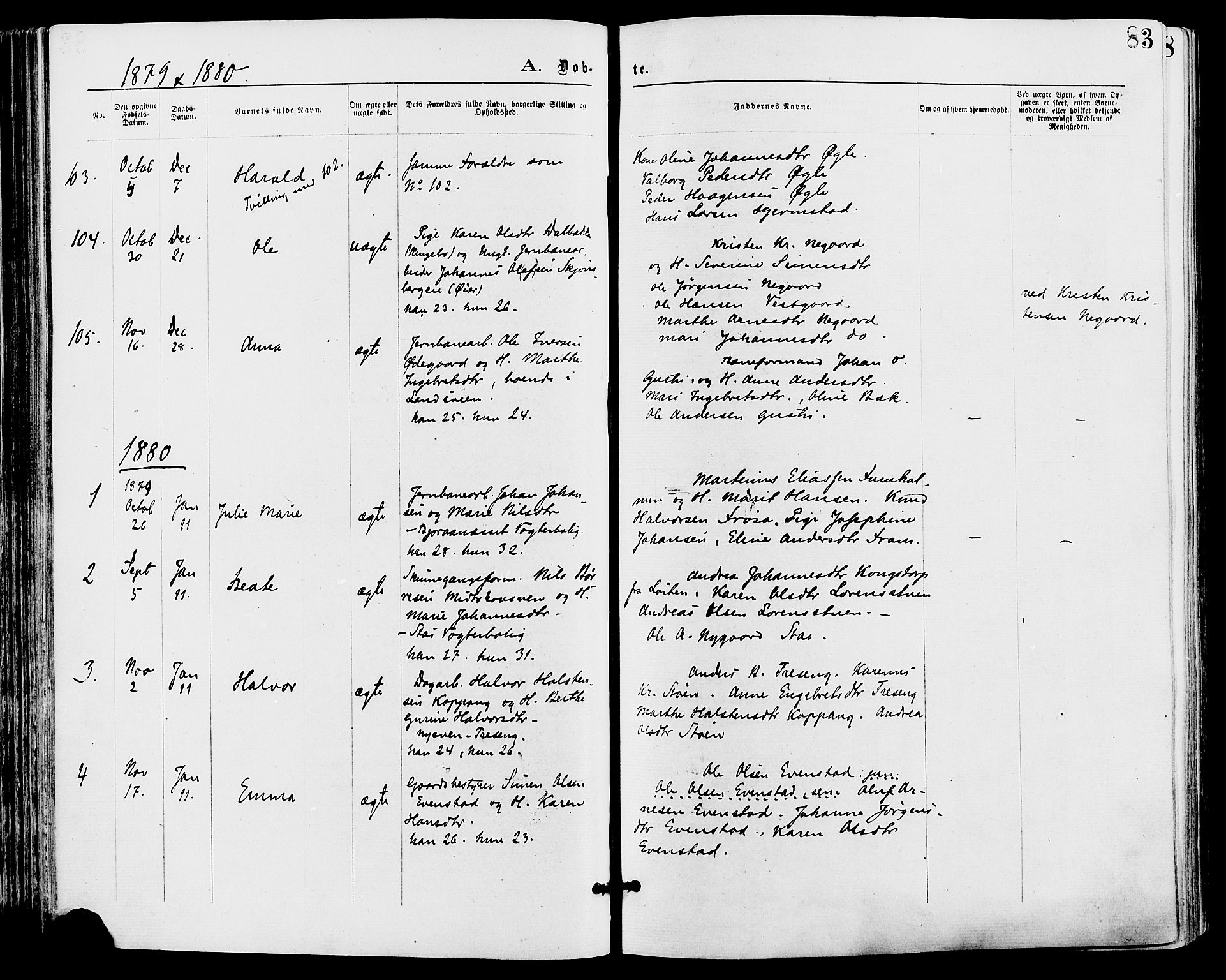 Stor-Elvdal prestekontor, SAH/PREST-052/H/Ha/Haa/L0001: Parish register (official) no. 1, 1871-1882, p. 83