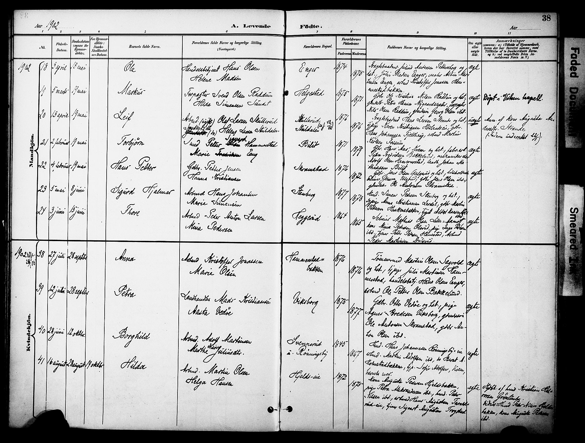 Østre Toten prestekontor, AV/SAH-PREST-104/H/Ha/Haa/L0009: Parish register (official) no. 9, 1897-1913, p. 38