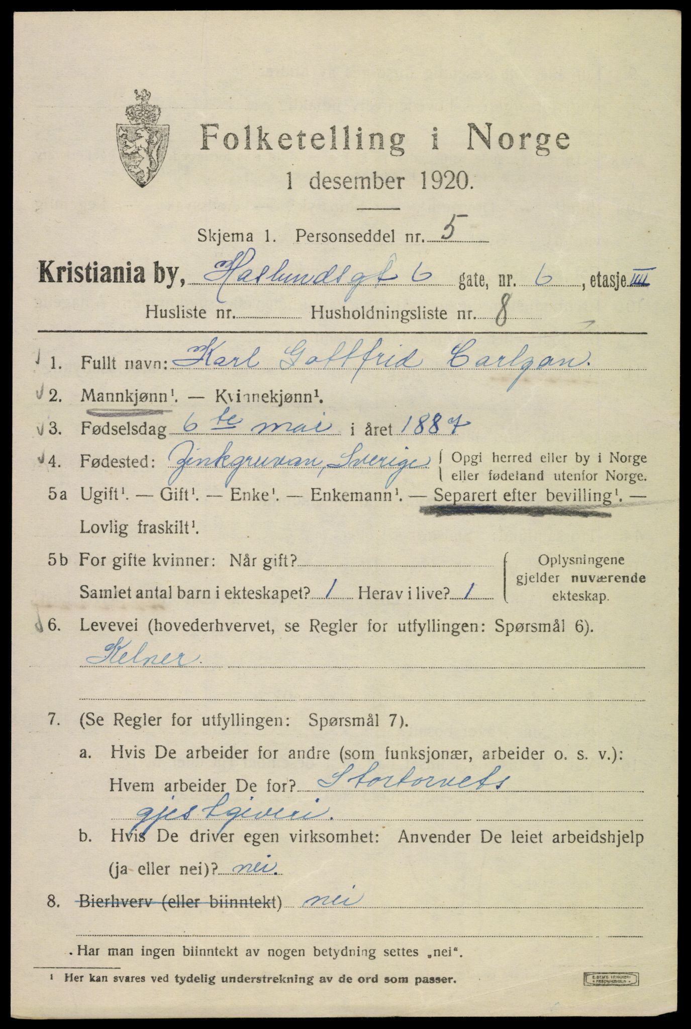 SAO, 1920 census for Kristiania, 1920, p. 272423