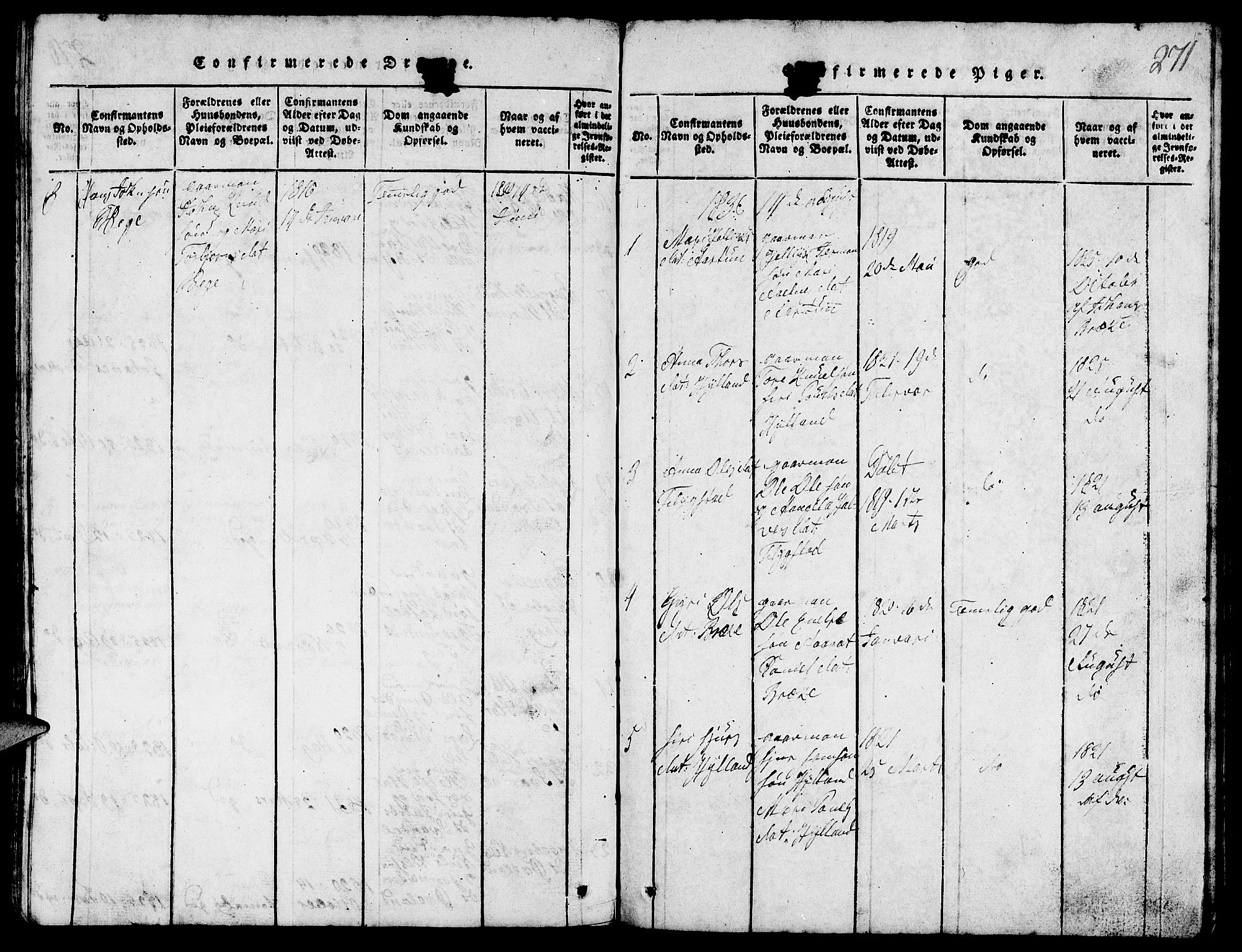 Suldal sokneprestkontor, AV/SAST-A-101845/01/V/L0002: Parish register (copy) no. B 2, 1816-1845, p. 271
