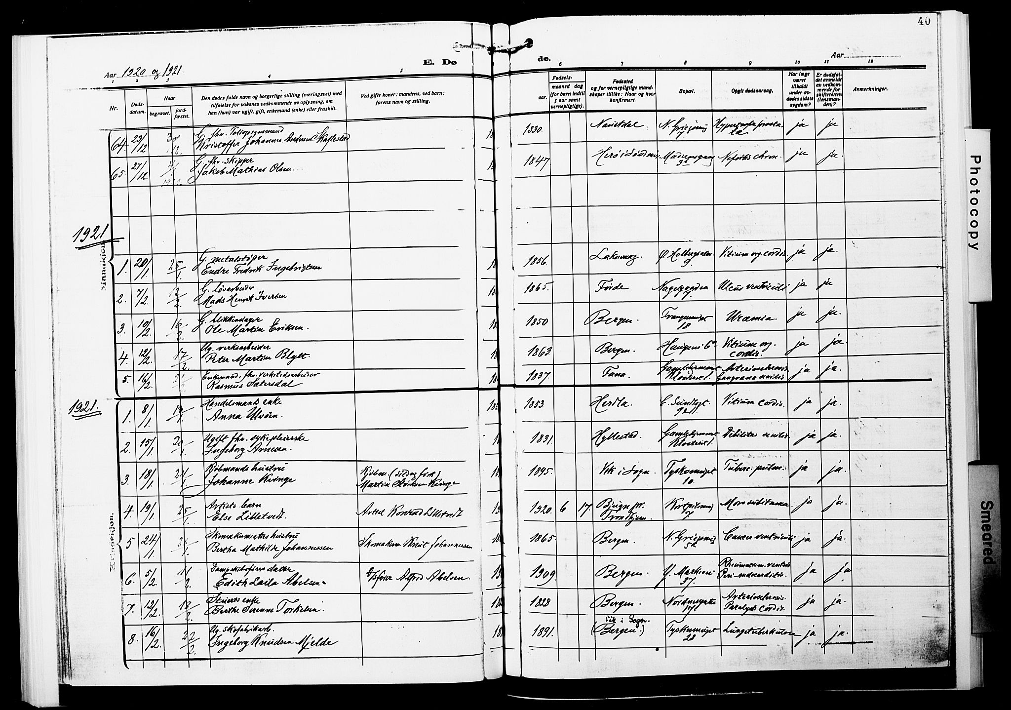 Nykirken Sokneprestembete, SAB/A-77101/H/Hab: Parish register (copy) no. E 2, 1918-1924, p. 40