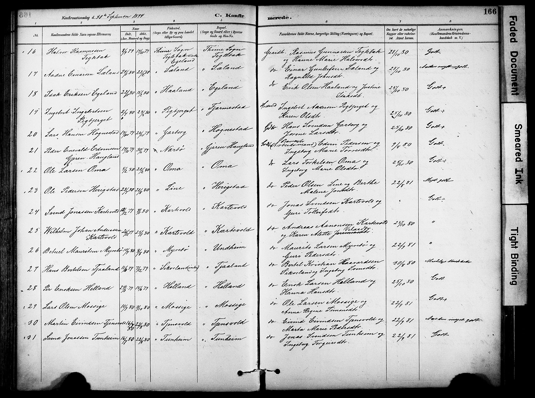 Lye sokneprestkontor, AV/SAST-A-101794/001/30BA/L0011: Parish register (official) no. A 9, 1893-1903, p. 166