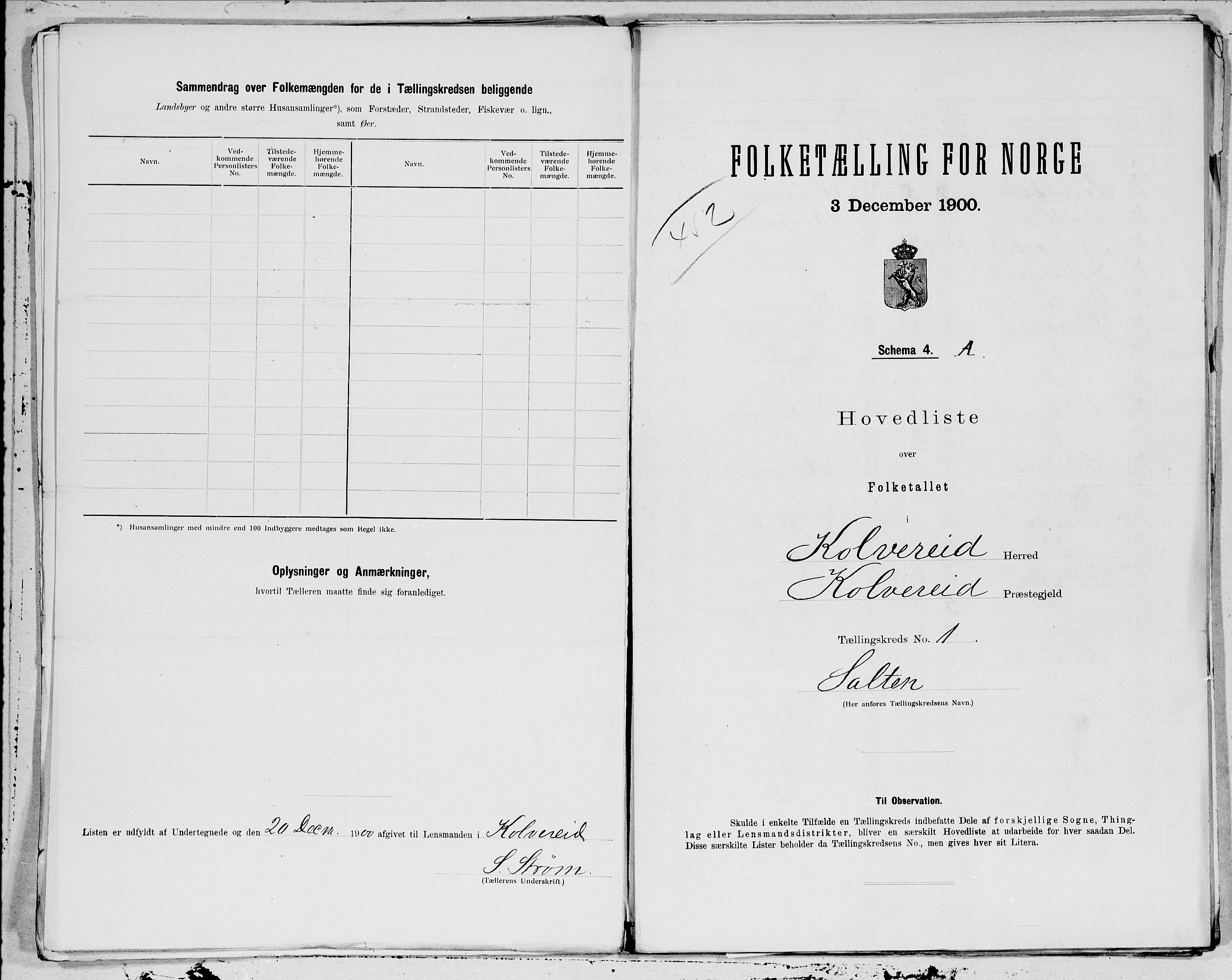 SAT, 1900 census for Kolvereid, 1900, p. 4