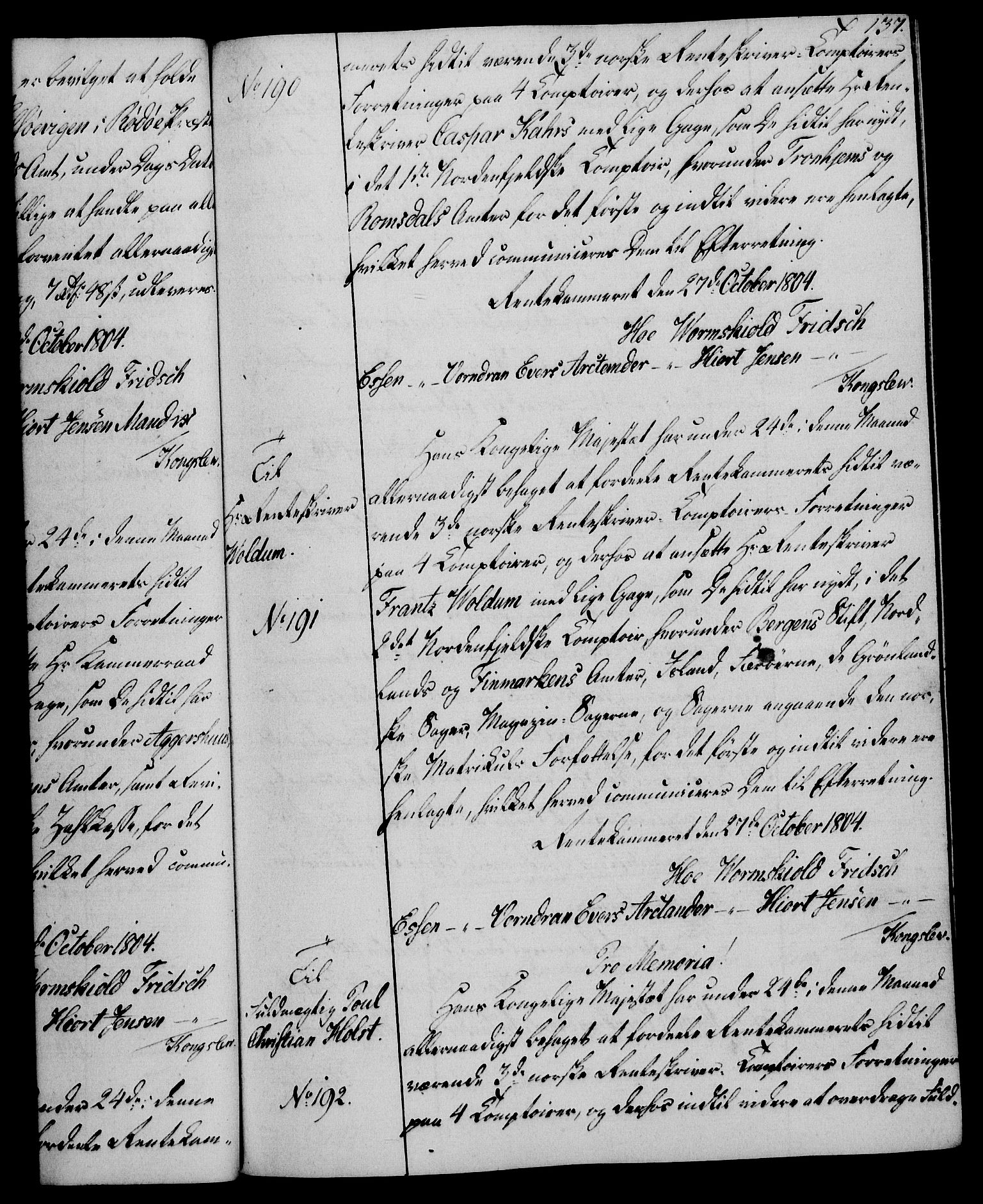 Rentekammeret, Kammerkanselliet, AV/RA-EA-3111/G/Gg/Gga/L0018: Norsk ekspedisjonsprotokoll med register (merket RK 53.18), 1804-1806, p. 137