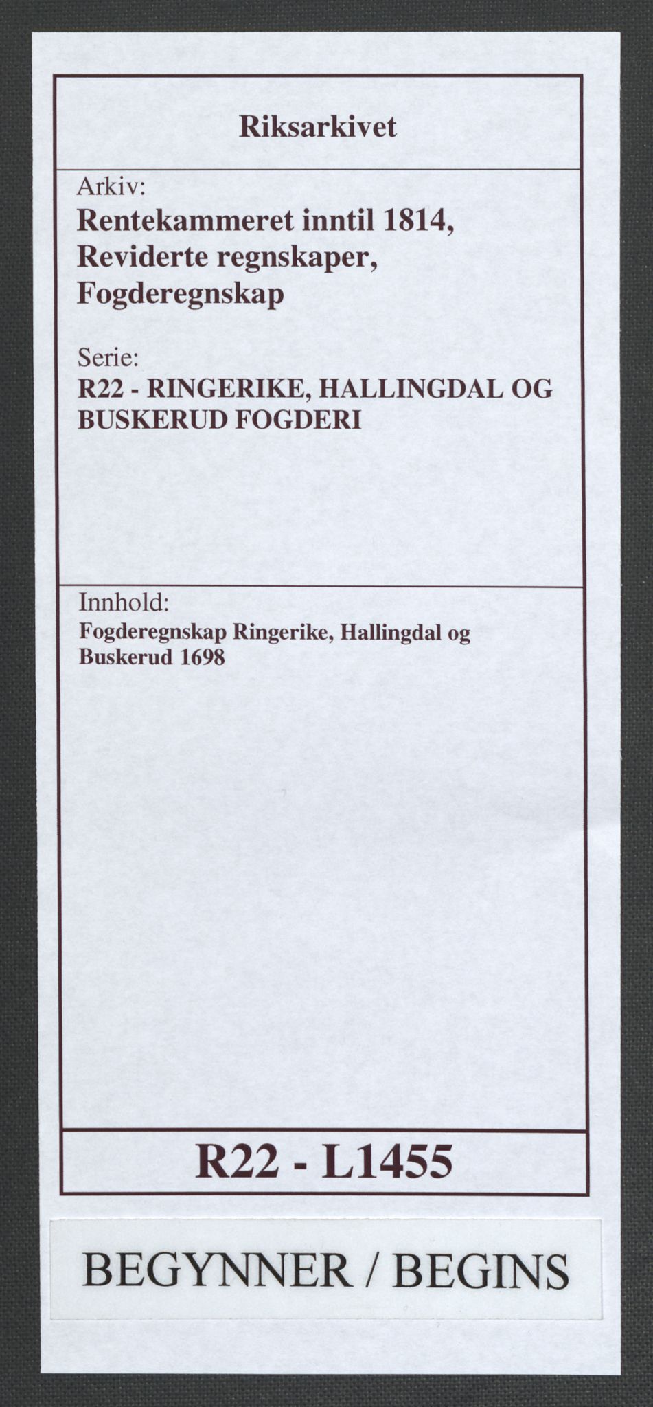 Rentekammeret inntil 1814, Reviderte regnskaper, Fogderegnskap, AV/RA-EA-4092/R22/L1455: Fogderegnskap Ringerike, Hallingdal og Buskerud, 1698, p. 1