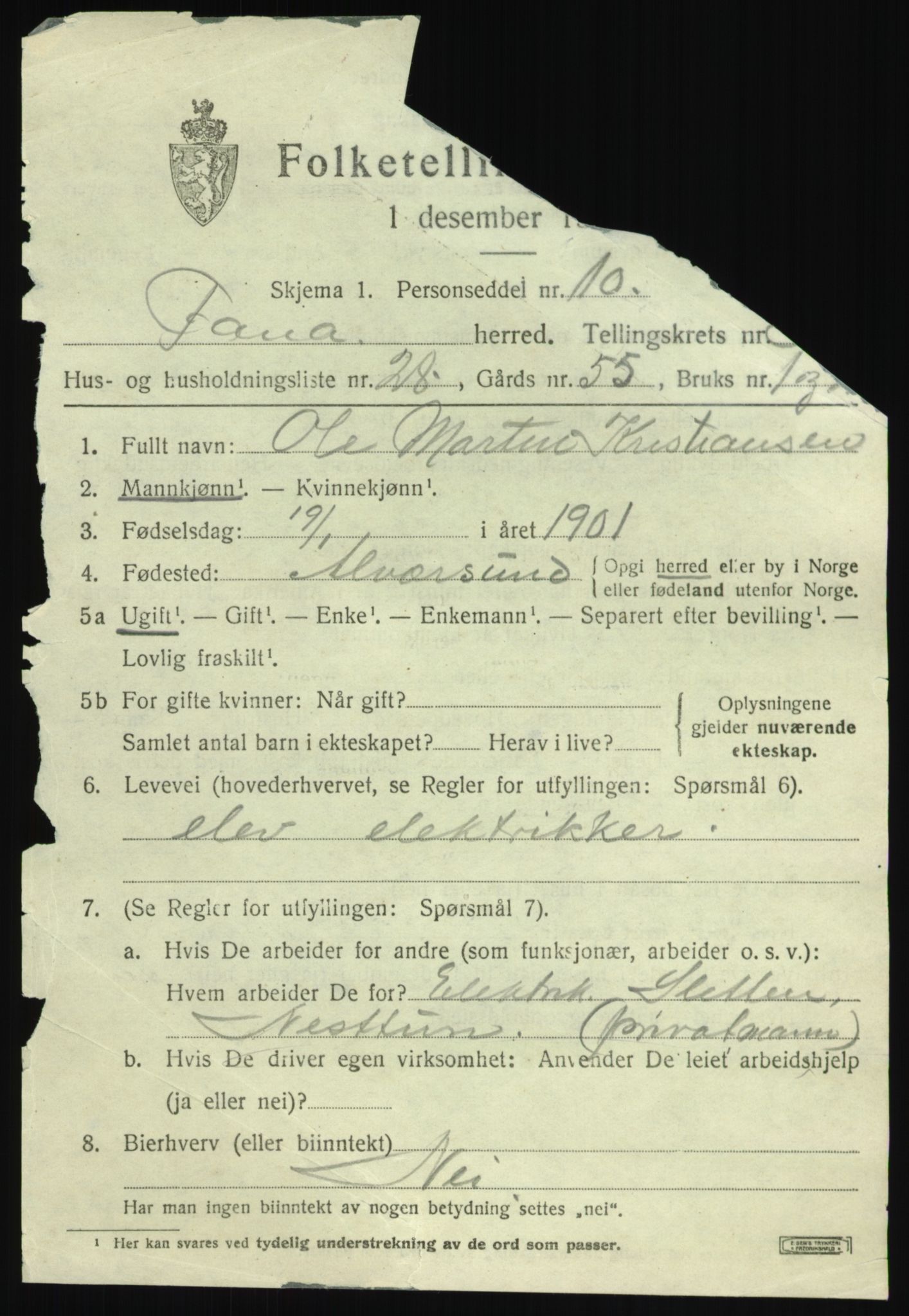 SAB, 1920 census for Fana, 1920, p. 5473