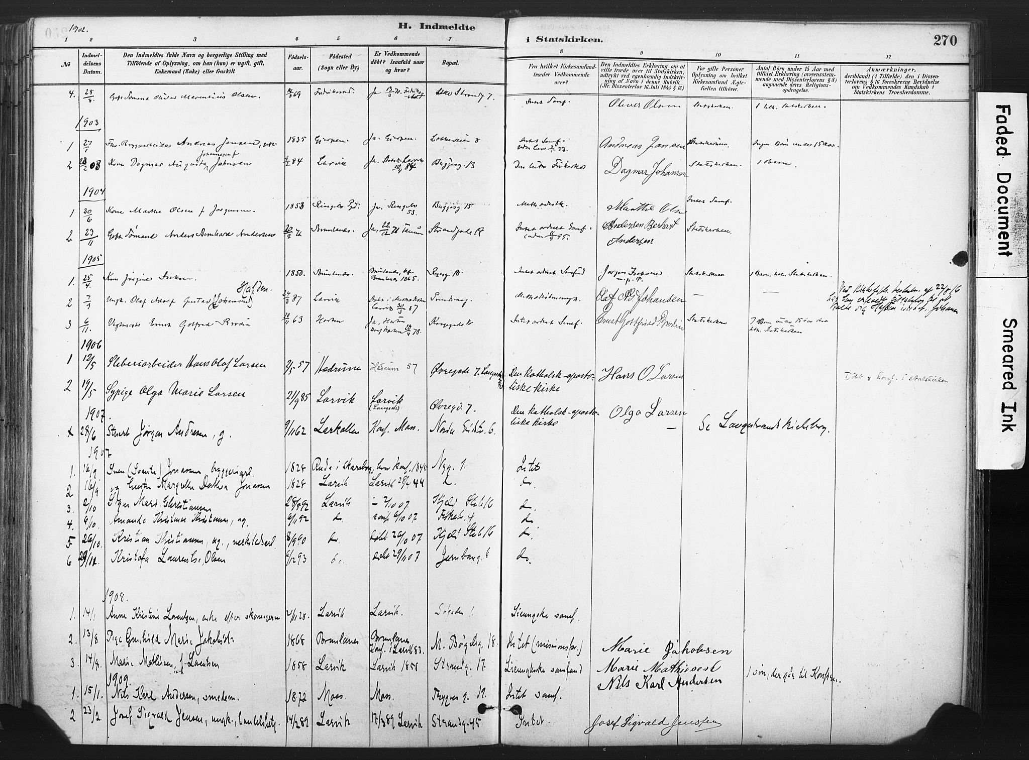 Larvik kirkebøker, SAKO/A-352/F/Fa/L0010: Parish register (official) no. I 10, 1884-1910, p. 270