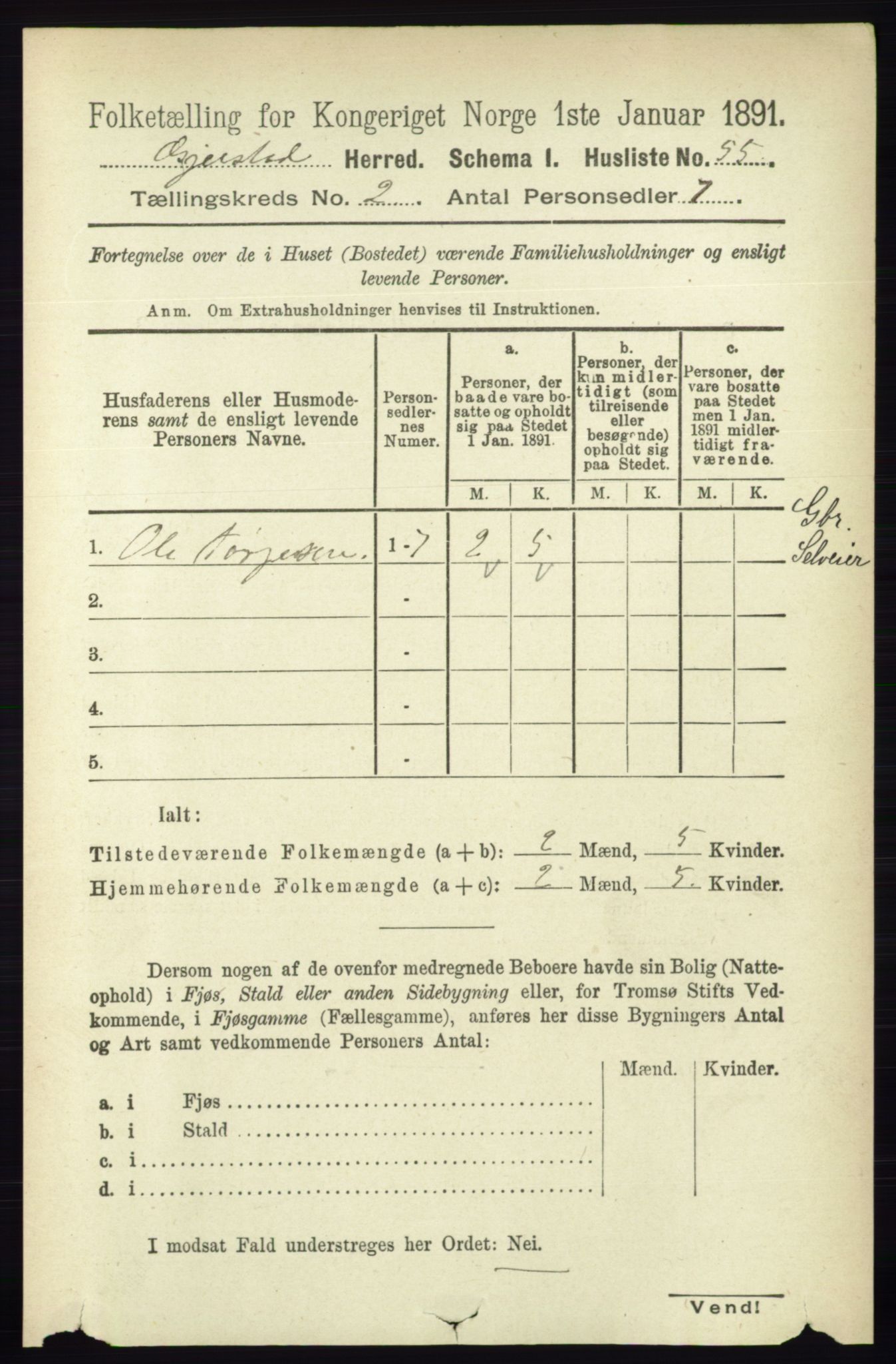 RA, 1891 census for 0911 Gjerstad, 1891, p. 648