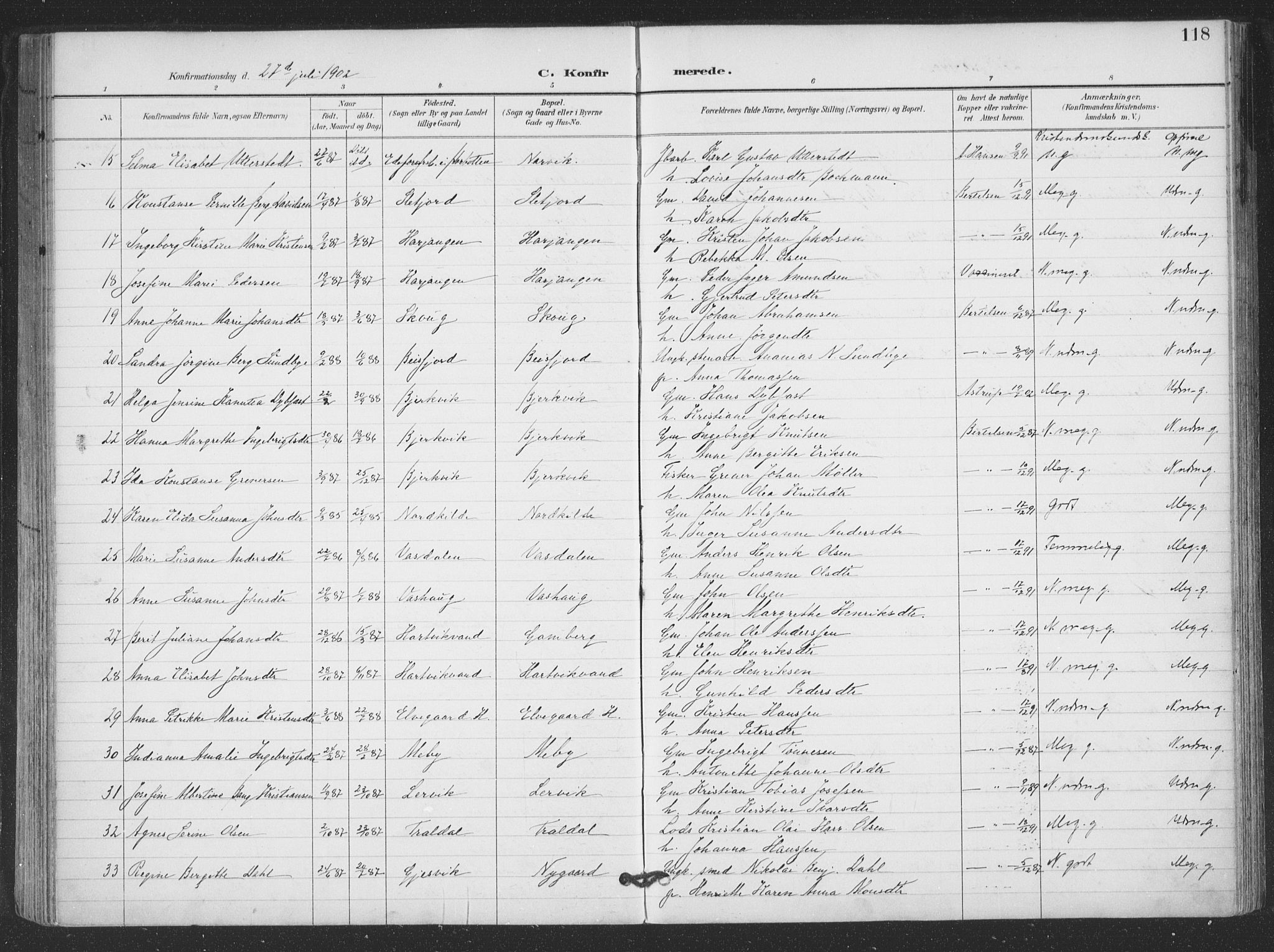 Ministerialprotokoller, klokkerbøker og fødselsregistre - Nordland, AV/SAT-A-1459/866/L0939: Parish register (official) no. 866A02, 1894-1906, p. 118