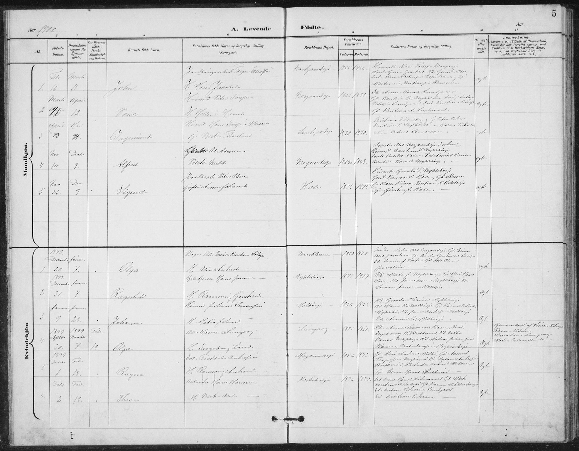 Vestre Gausdal prestekontor, SAH/PREST-094/H/Ha/Hab/L0004: Parish register (copy) no. 4, 1898-1939, p. 5