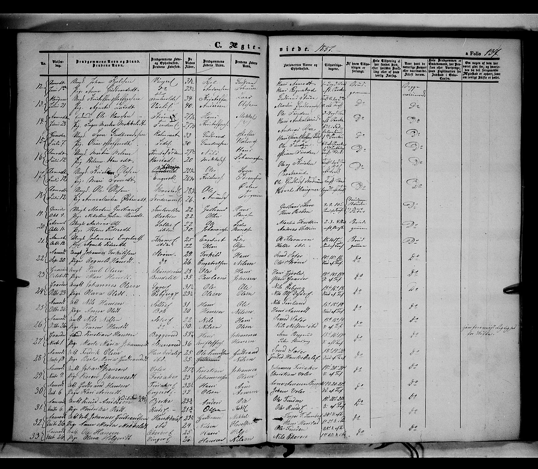 Land prestekontor, SAH/PREST-120/H/Ha/Haa/L0010: Parish register (official) no. 10, 1847-1859, p. 137