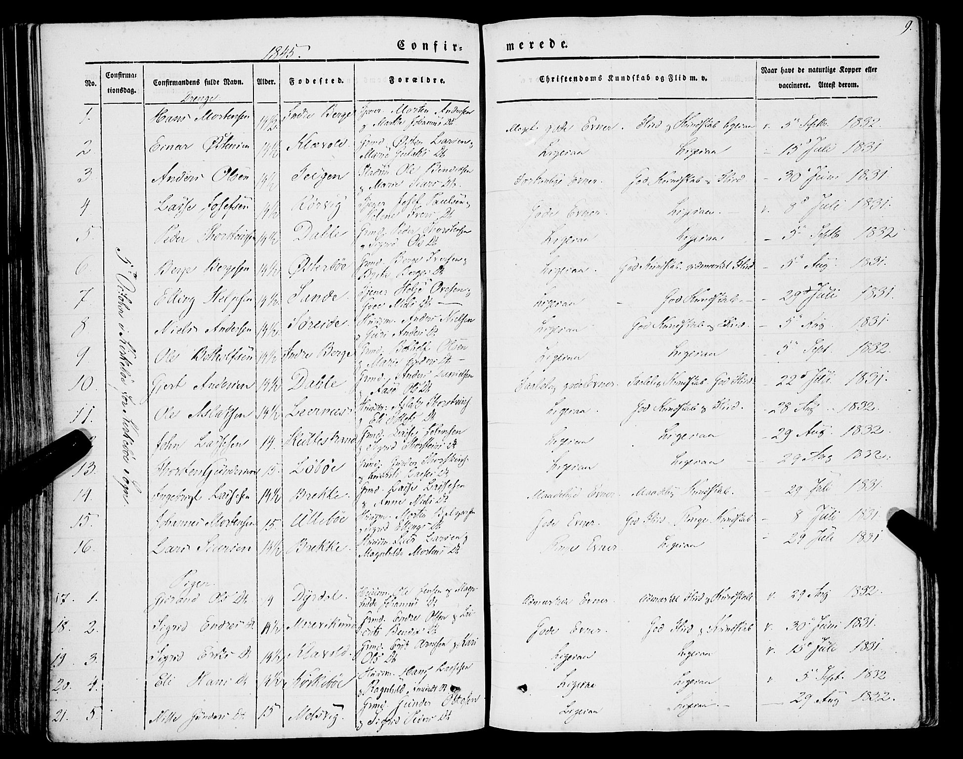 Lavik sokneprestembete, SAB/A-80901: Parish register (official) no. A 3, 1843-1863, p. 9