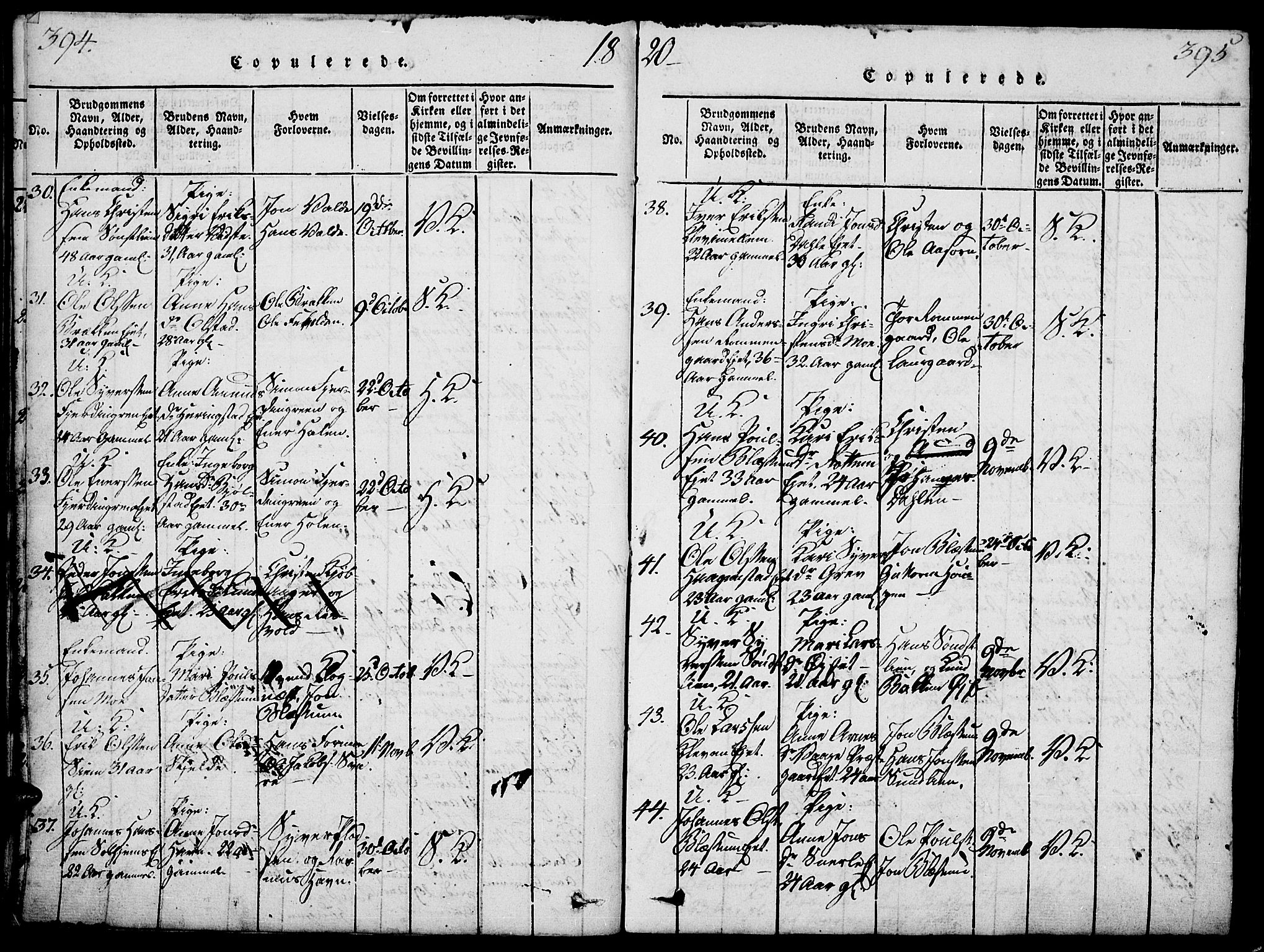 Vågå prestekontor, SAH/PREST-076/H/Ha/Haa/L0003: Parish register (official) no. 3, 1815-1827, p. 394-395