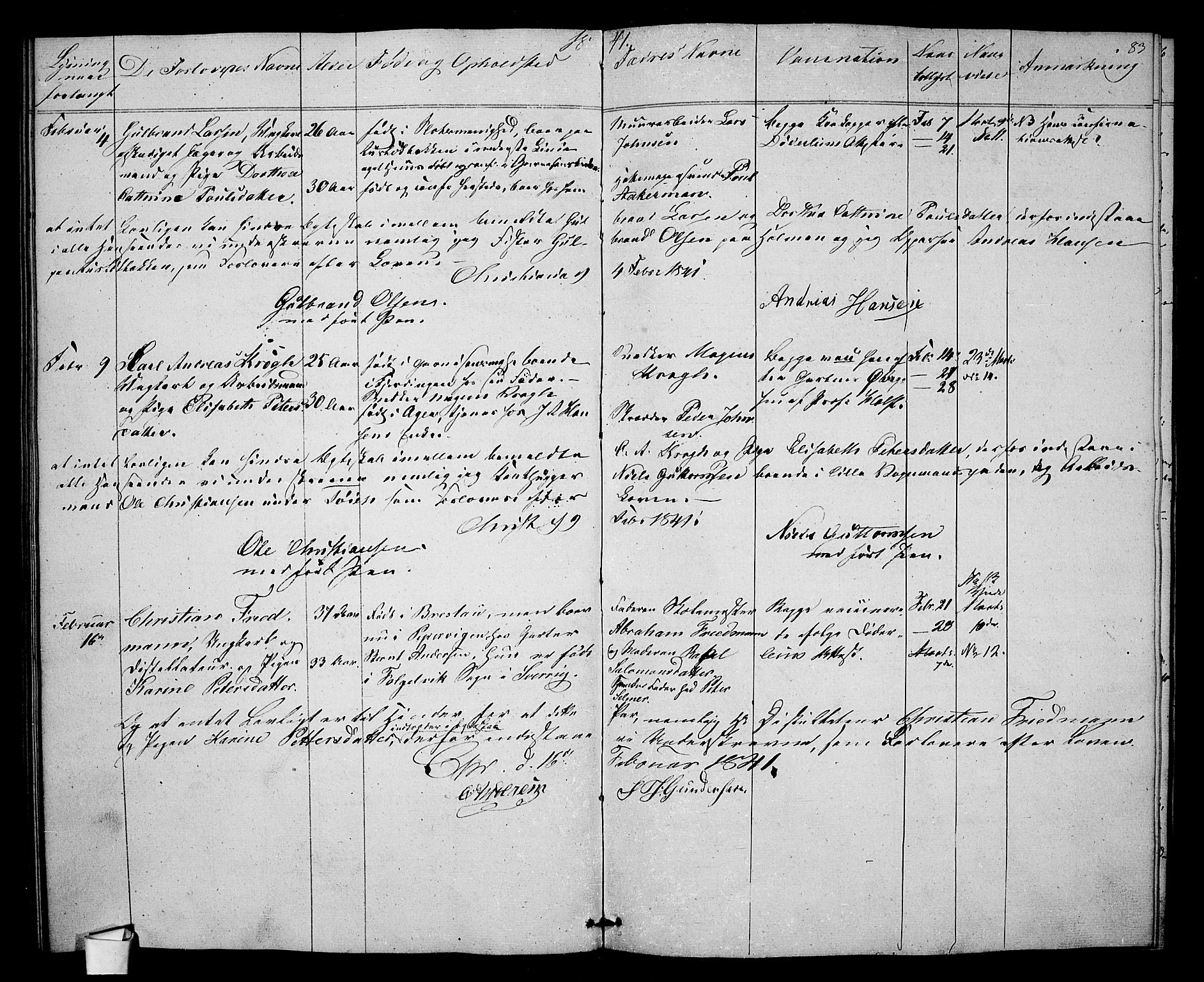 Oslo domkirke Kirkebøker, AV/SAO-A-10752/L/La/L0016: Best man's statements no. 16, 1839-1842, p. 83