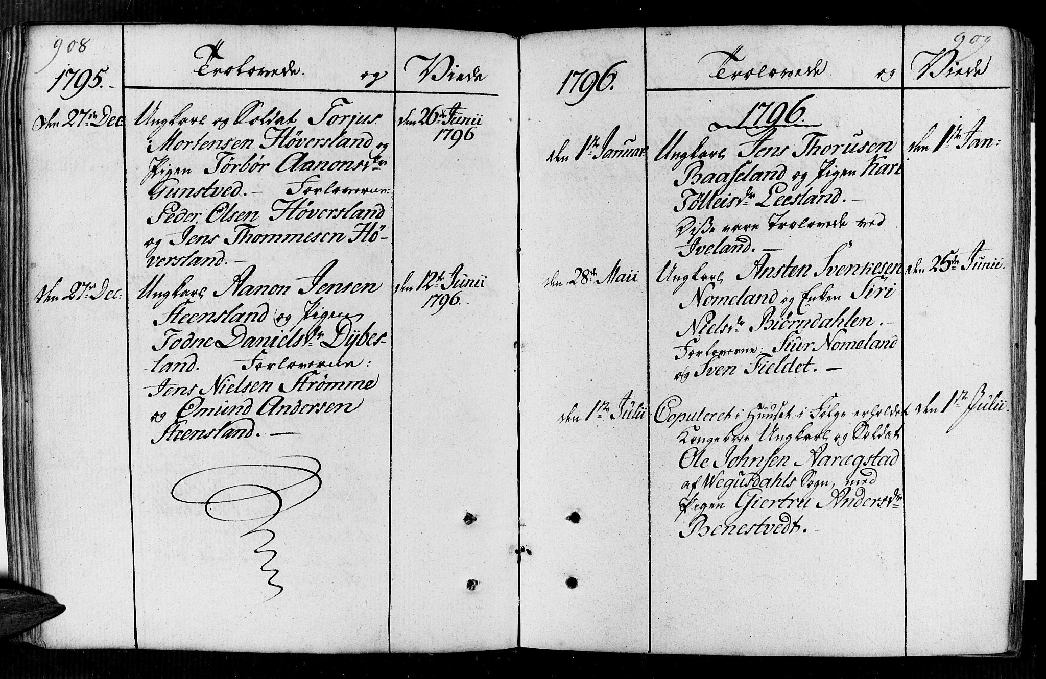 Vennesla sokneprestkontor, SAK/1111-0045/Fa/Faa/L0002: Parish register (official) no. A 2, 1785-1834, p. 908-909