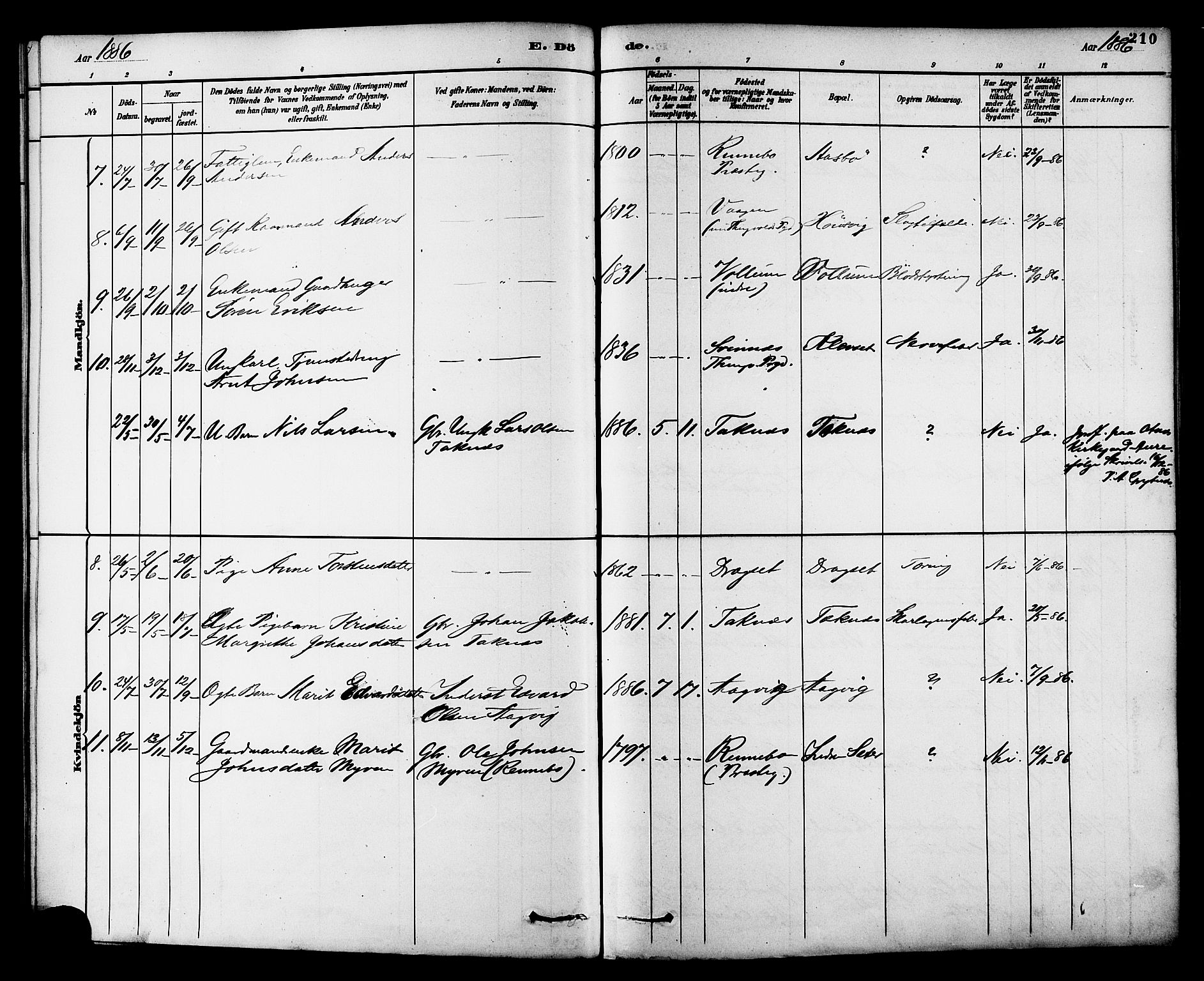 Ministerialprotokoller, klokkerbøker og fødselsregistre - Møre og Romsdal, SAT/A-1454/576/L0885: Parish register (official) no. 576A03, 1880-1898, p. 210