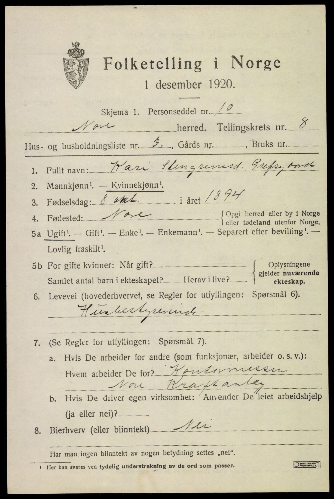 SAKO, 1920 census for Nore, 1920, p. 4036