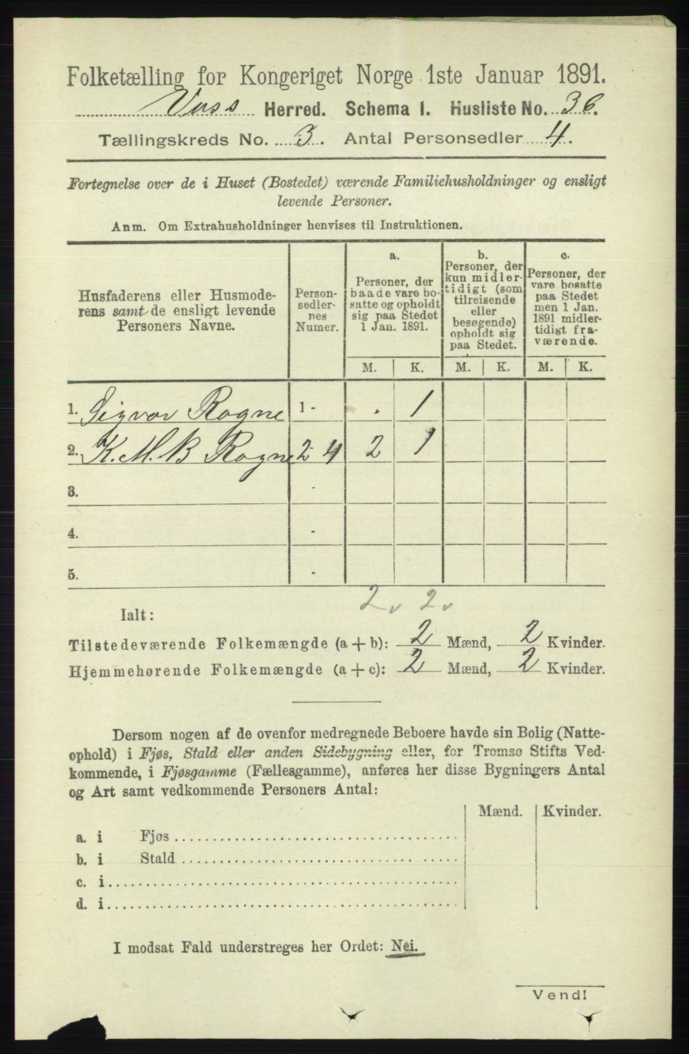 RA, 1891 census for 1235 Voss, 1891, p. 1168