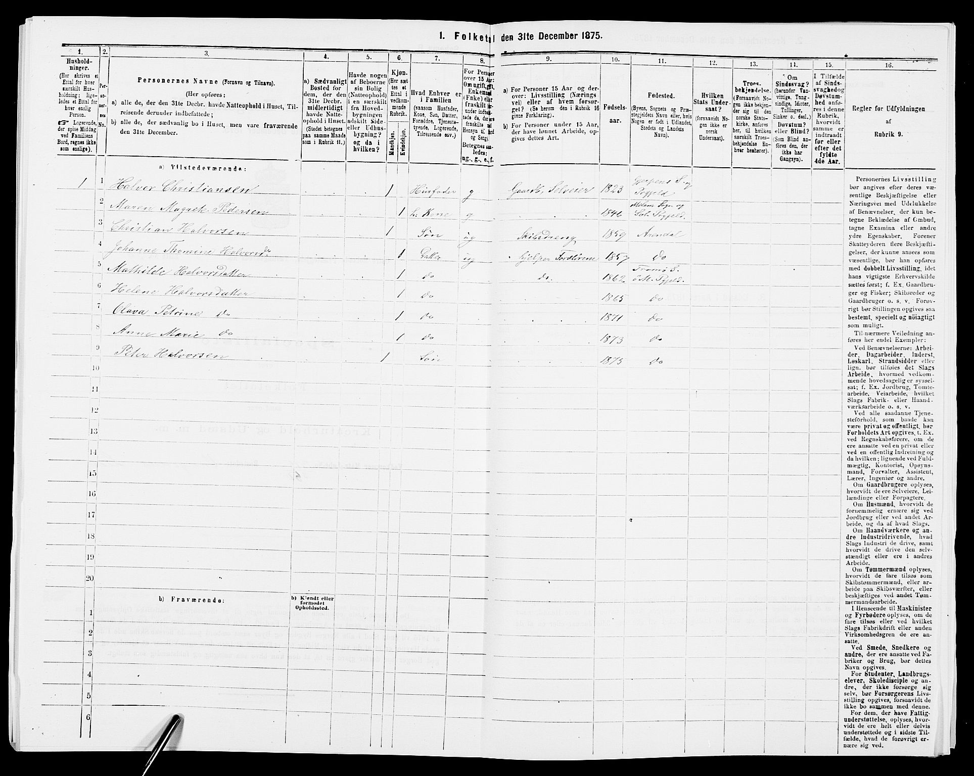 SAK, 1875 census for 0918P Austre Moland, 1875, p. 2442