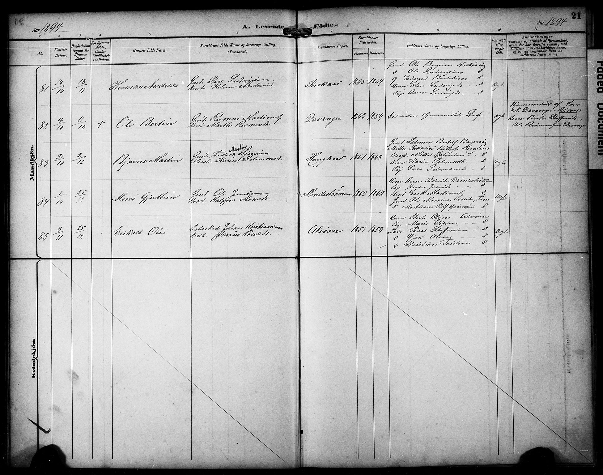Askøy Sokneprestembete, SAB/A-74101/H/Ha/Hab/Haba/L0009: Parish register (copy) no. A 9, 1894-1903, p. 21