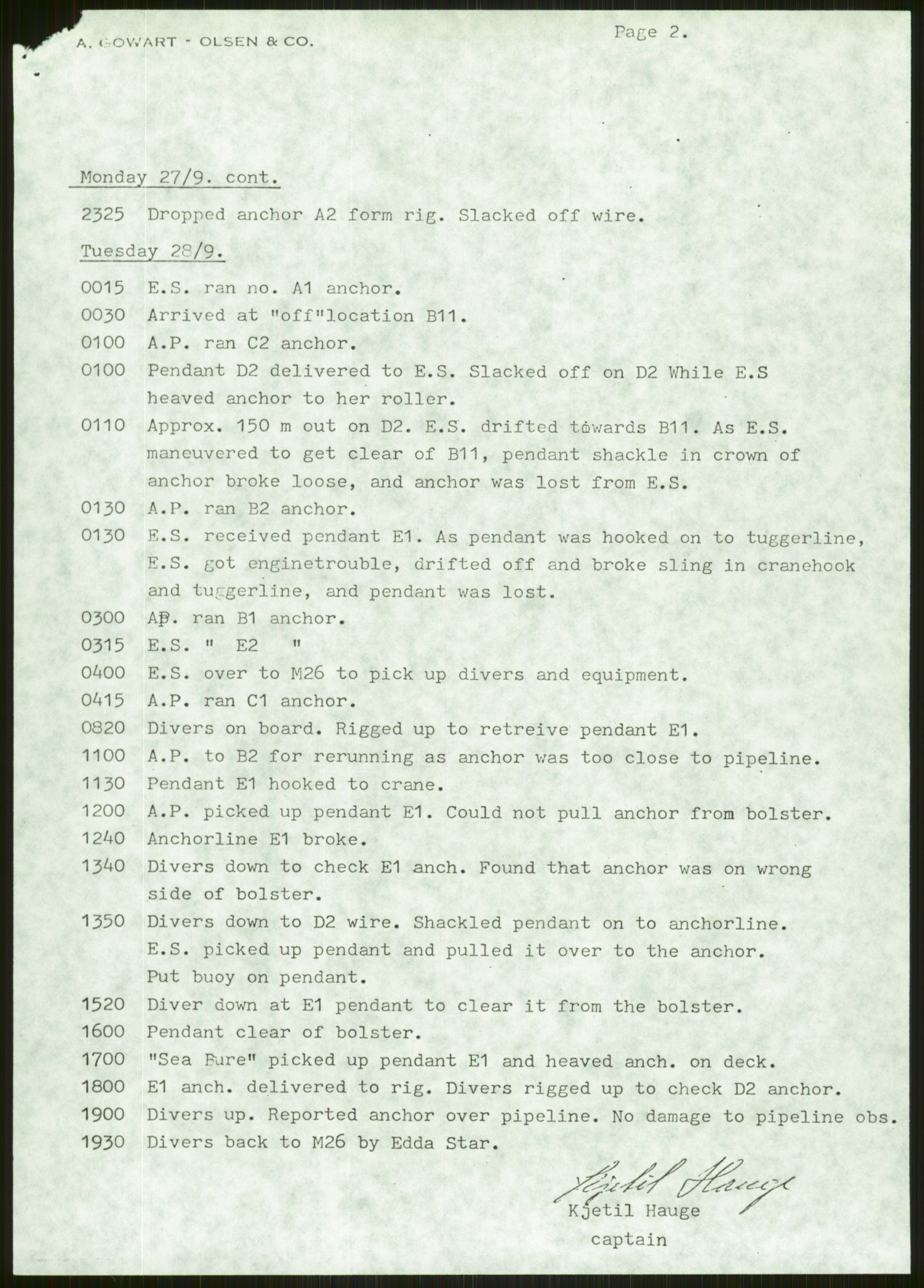 Justisdepartementet, Granskningskommisjonen ved Alexander Kielland-ulykken 27.3.1980, RA/S-1165/D/L0006: A Alexander L. Kielland (Doku.liste + A3-A6, A11-A13, A18-A20-A21, A23, A31 av 31)/Dykkerjournaler, 1980-1981, p. 444