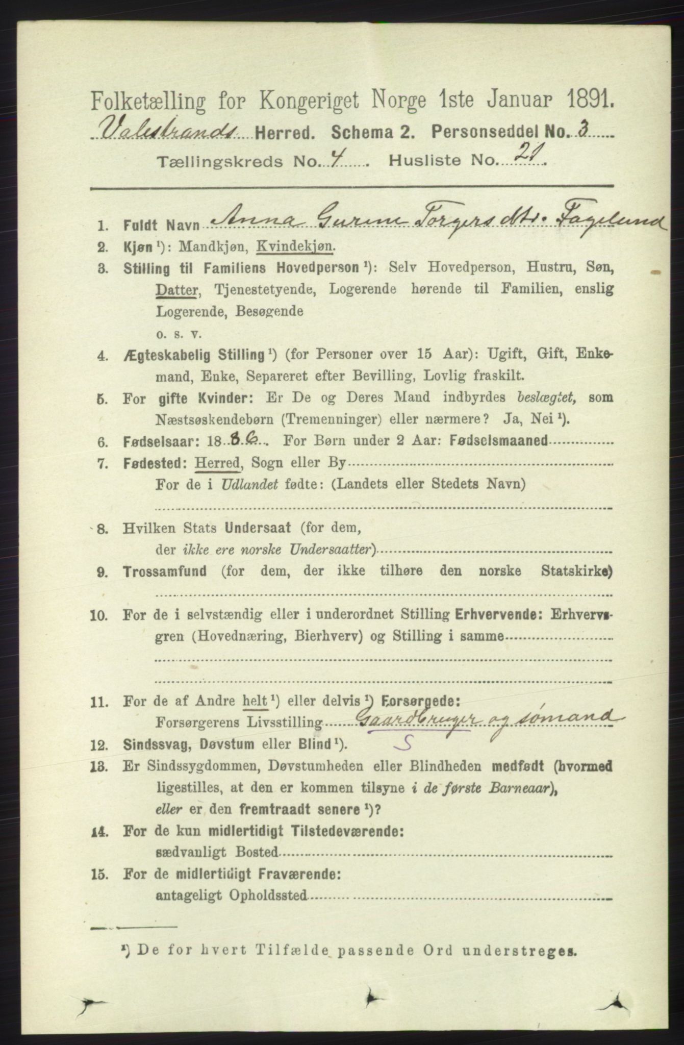 RA, 1891 census for 1217 Valestrand, 1891, p. 971